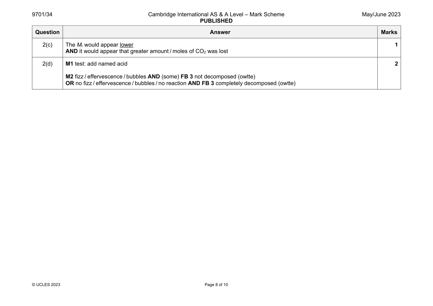 Mark scheme, page 8 of 10