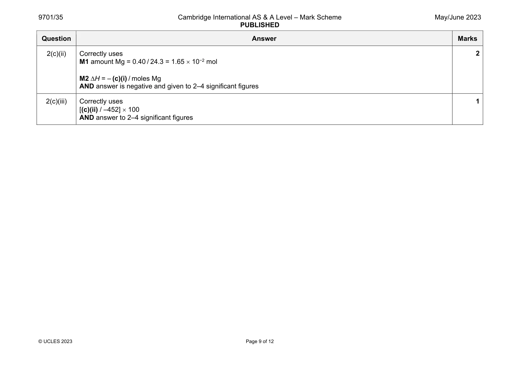Mark scheme, page 9 of 12