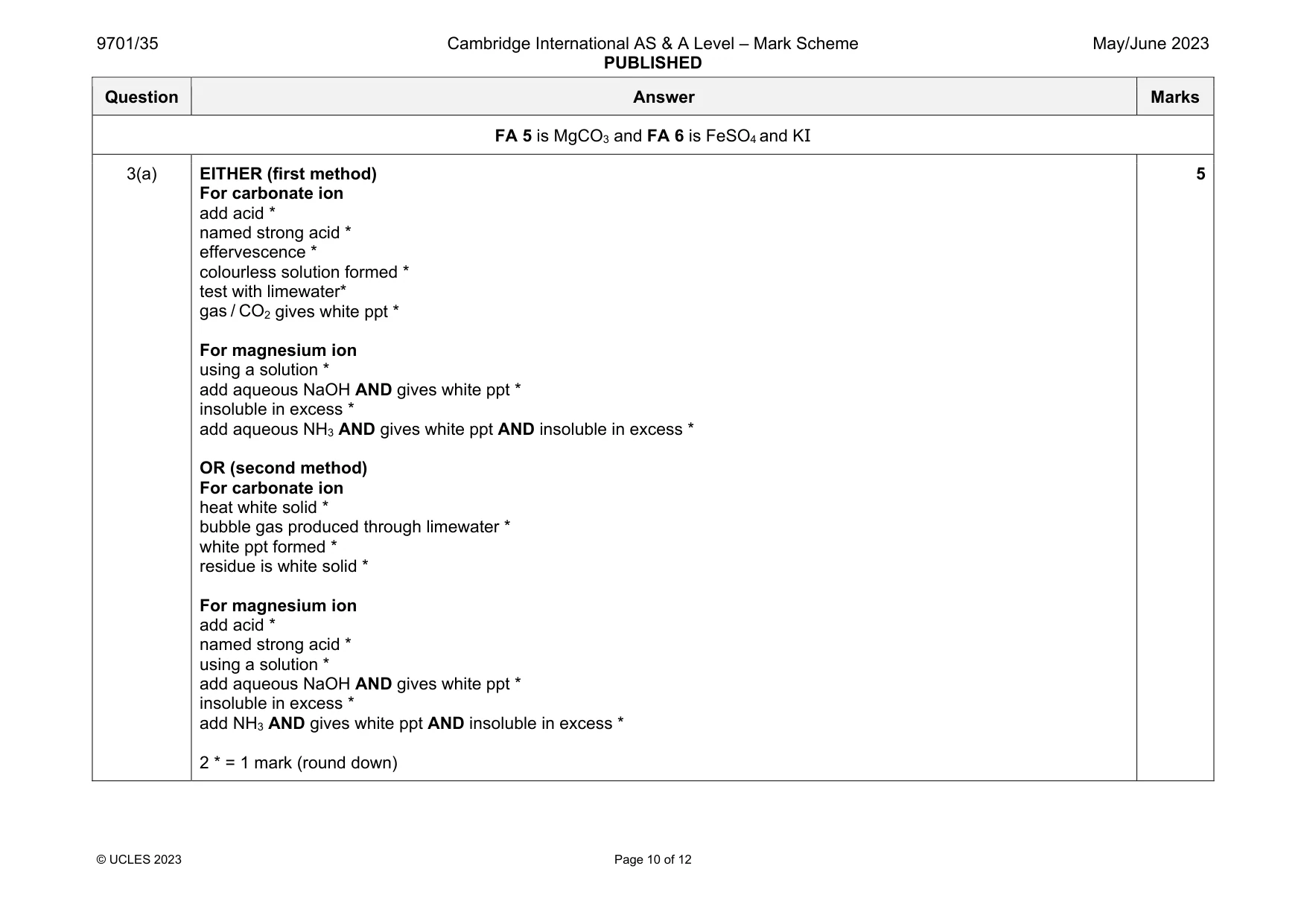 Mark scheme, page 10 of 12