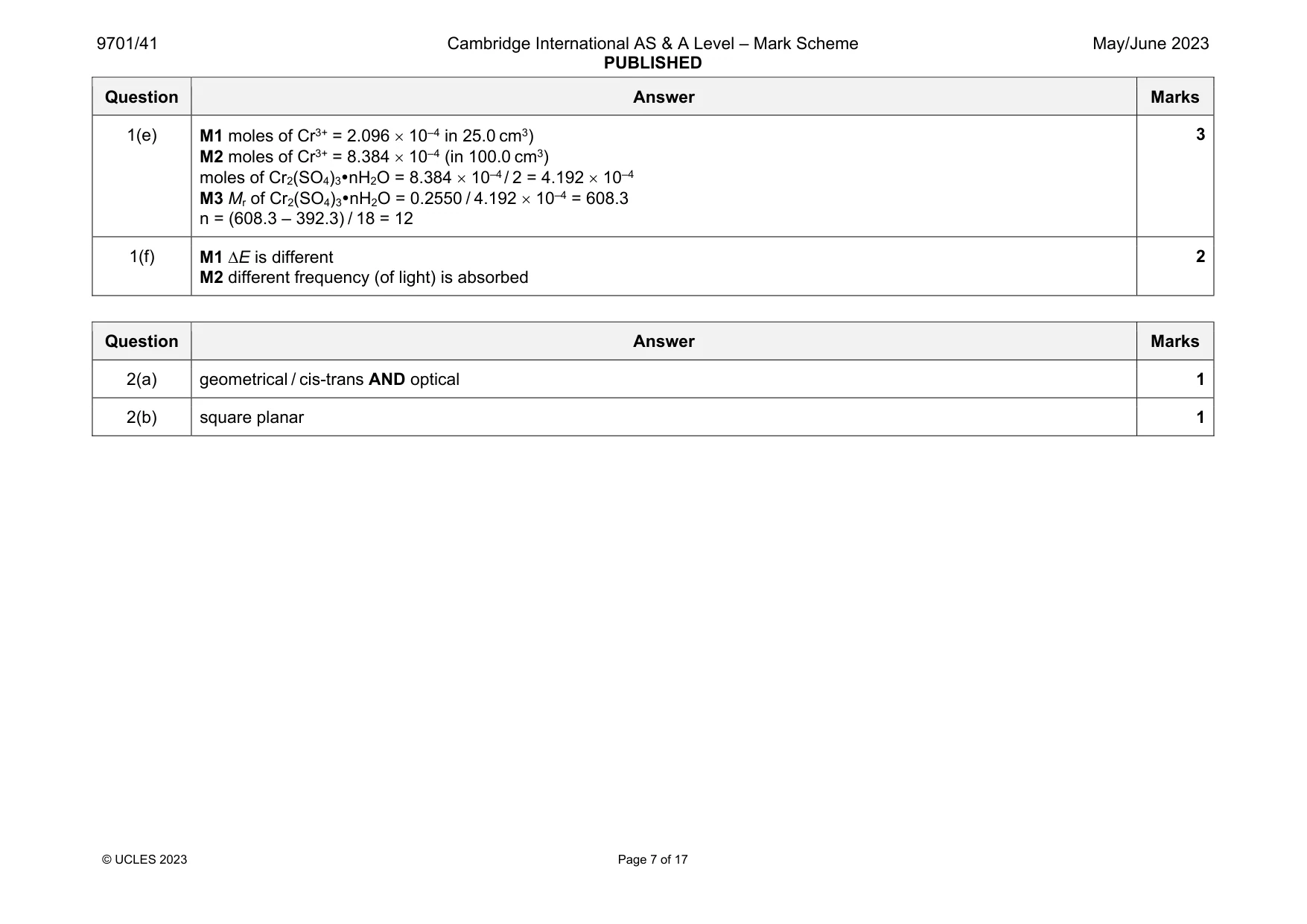 Mark scheme, page 7 of 17