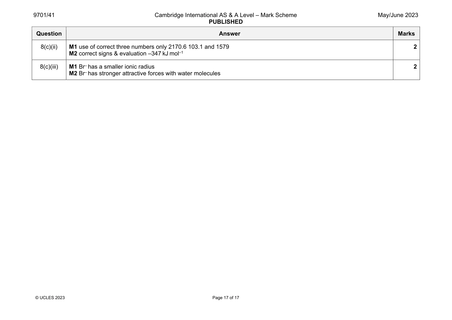 Mark scheme, page 17 of 17