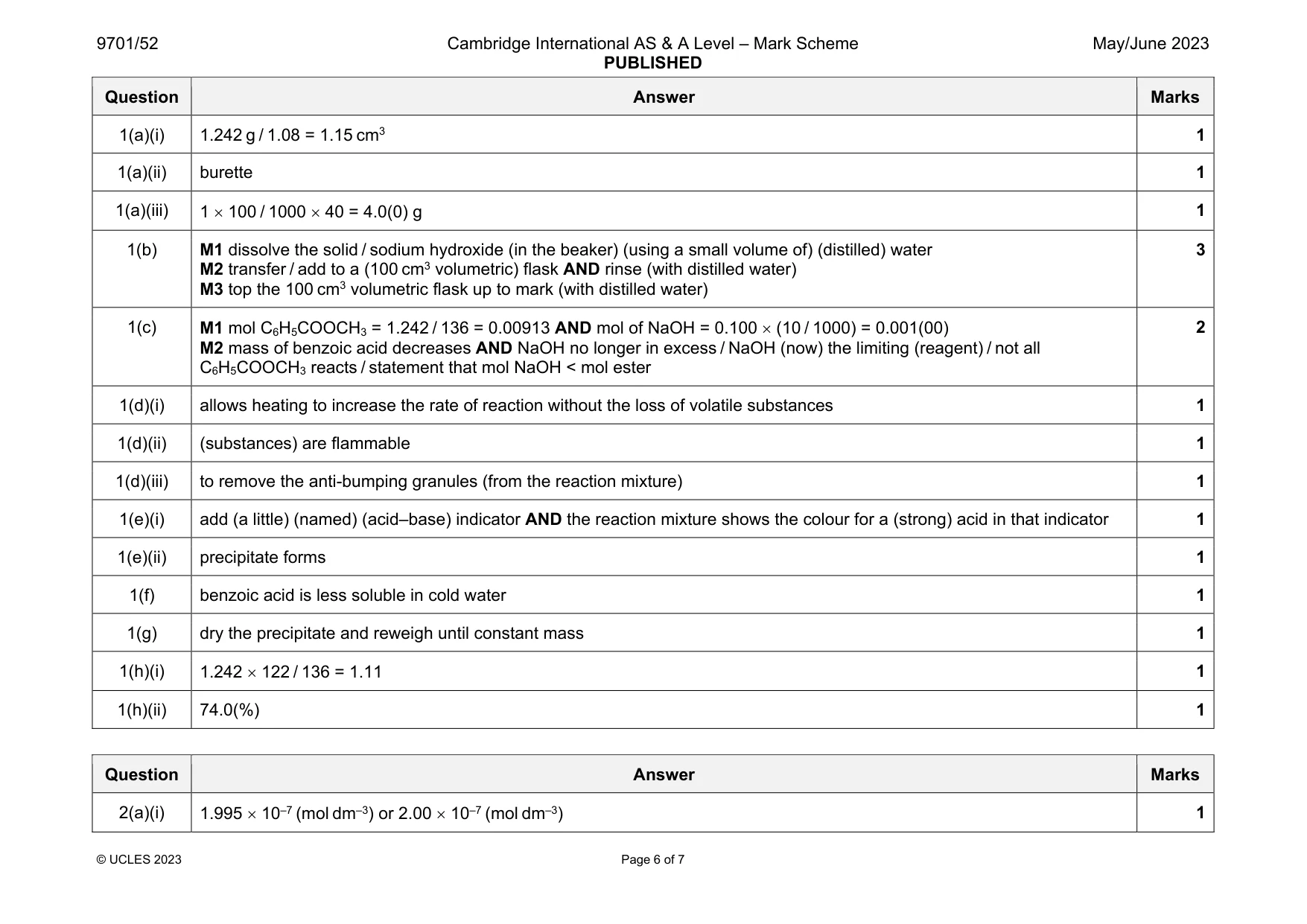Mark scheme, page 6 of 7