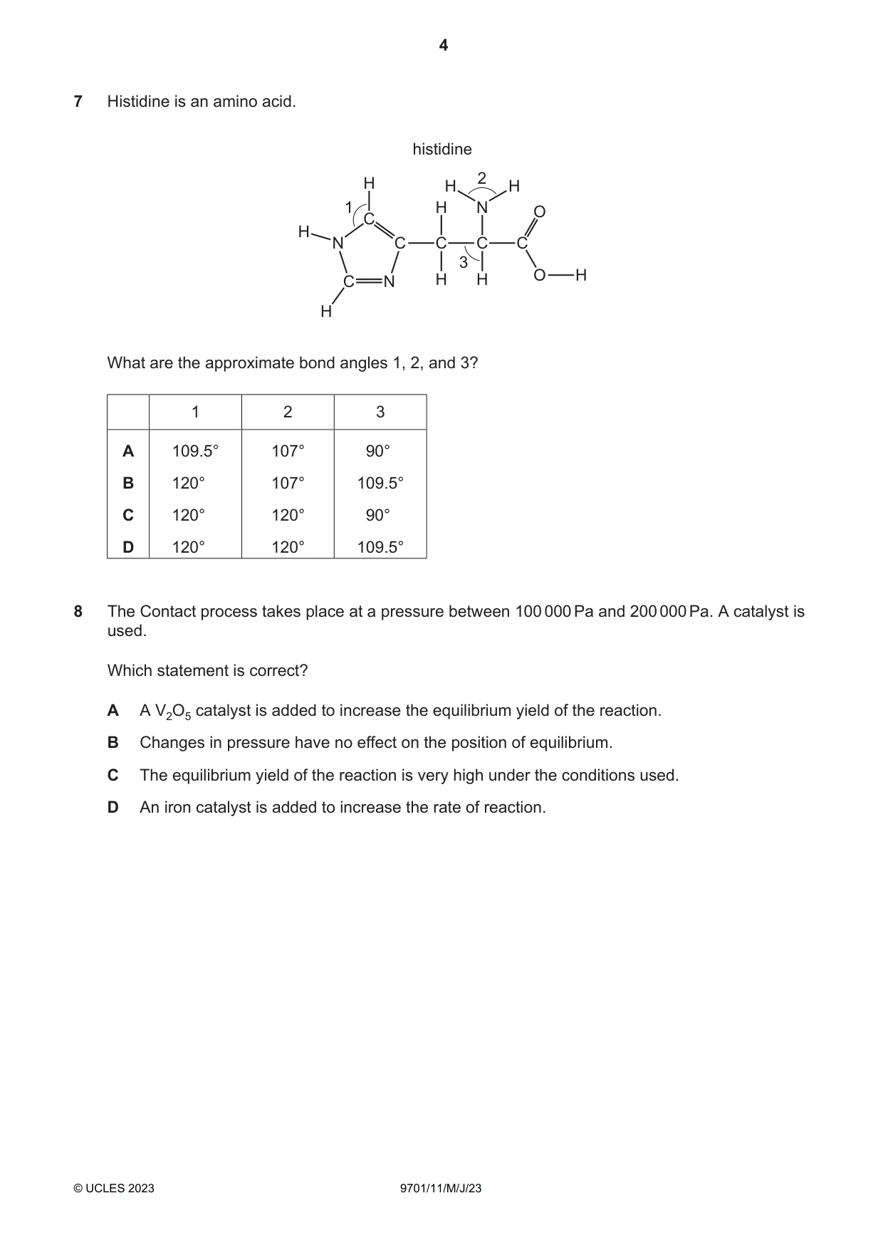 Cambridge A Level Chemistry 9701 2023 May/June Paper 1 · Variant 1 question paper, page 4 of 20