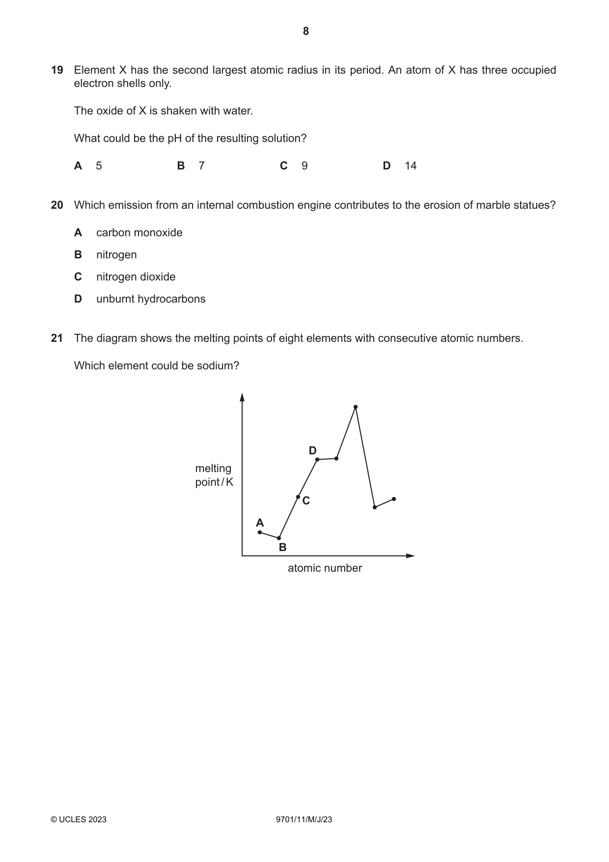 Cambridge A Level Chemistry 9701 2023 May/June Paper 1 · Variant 1 question paper, page 8 of 20