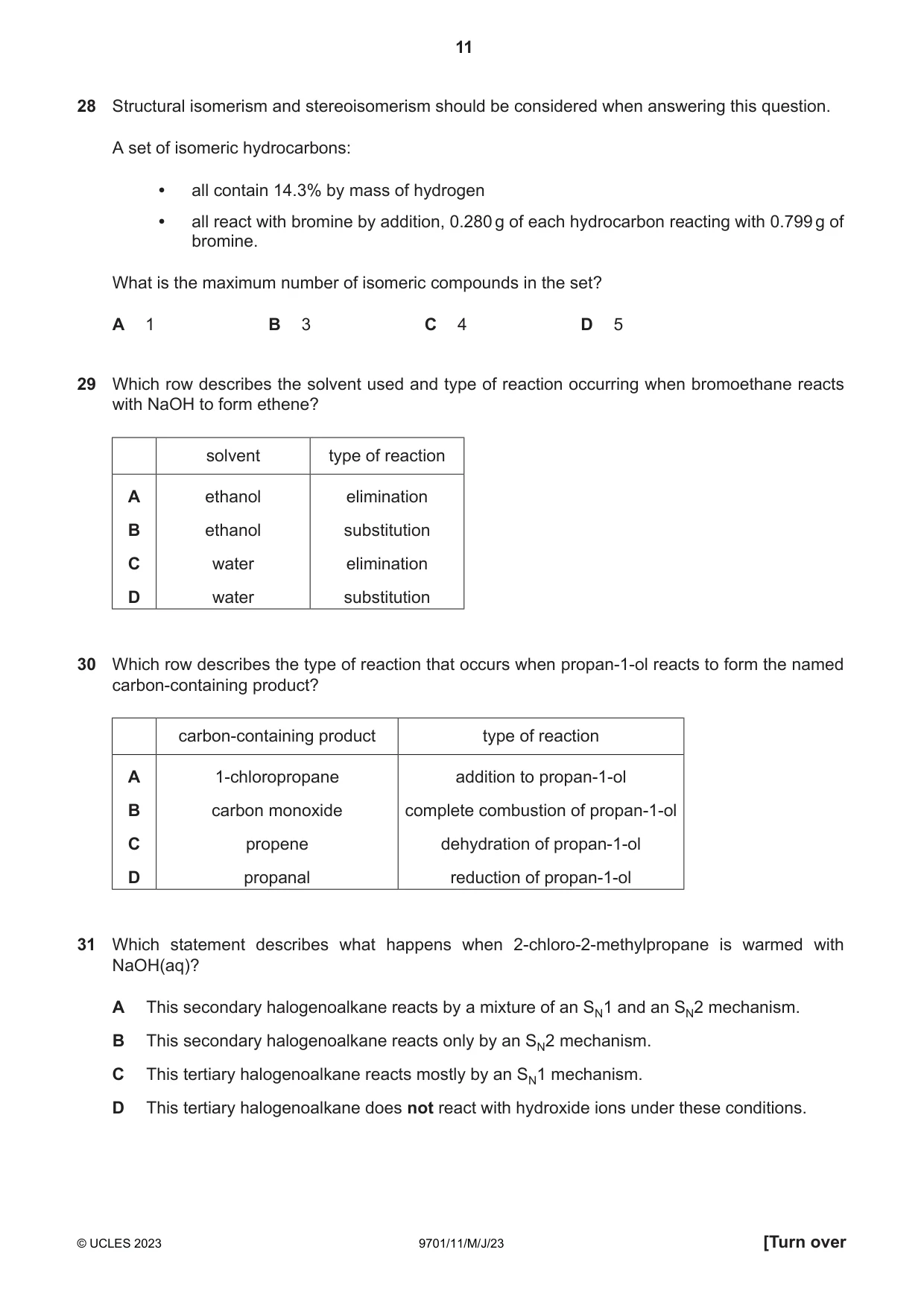 Cambridge A Level Chemistry 9701 2023 May/June Paper 1 · Variant 1 question paper, page 11 of 20