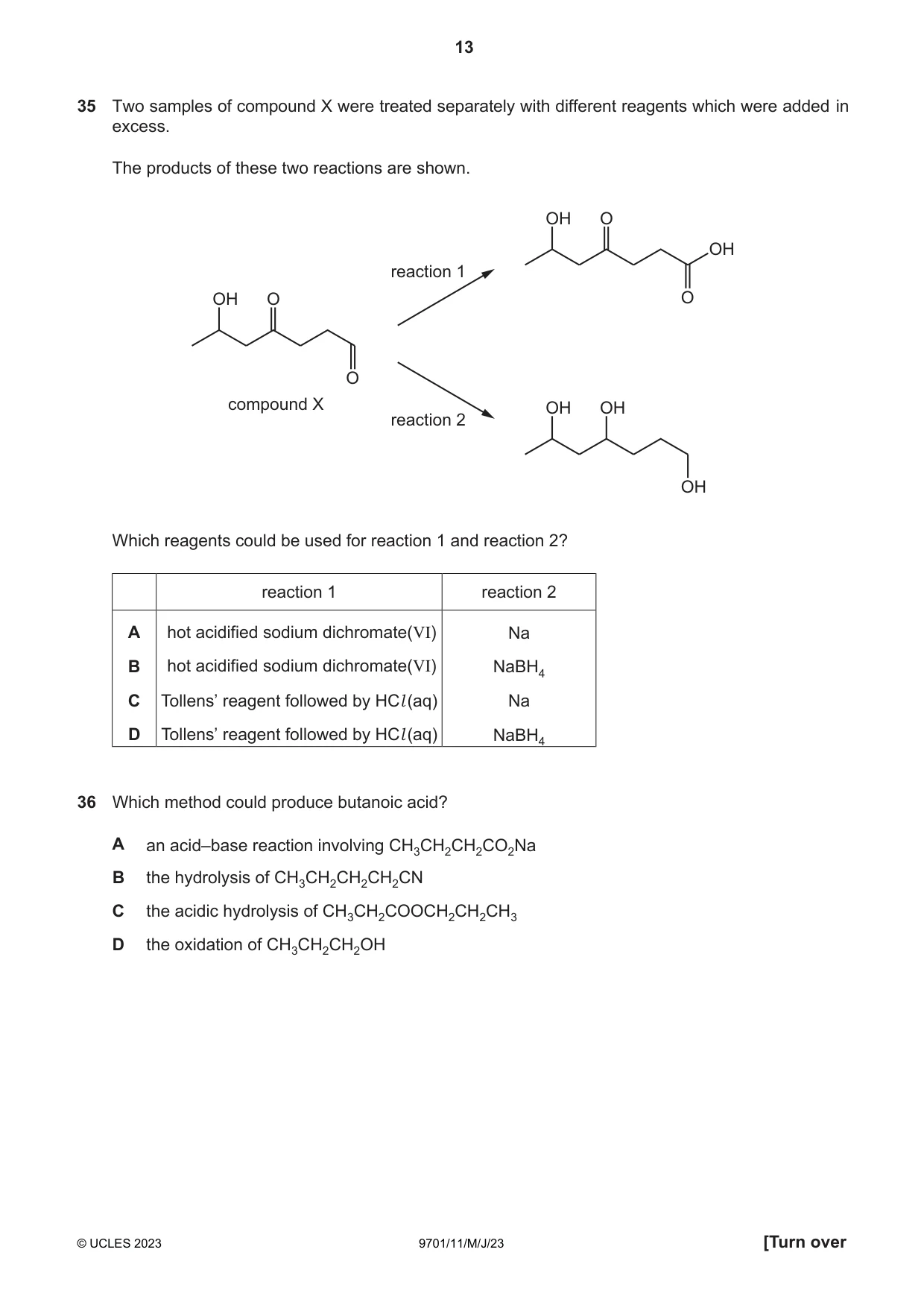 Cambridge A Level Chemistry 9701 2023 May/June Paper 1 · Variant 1 question paper, page 13 of 20
