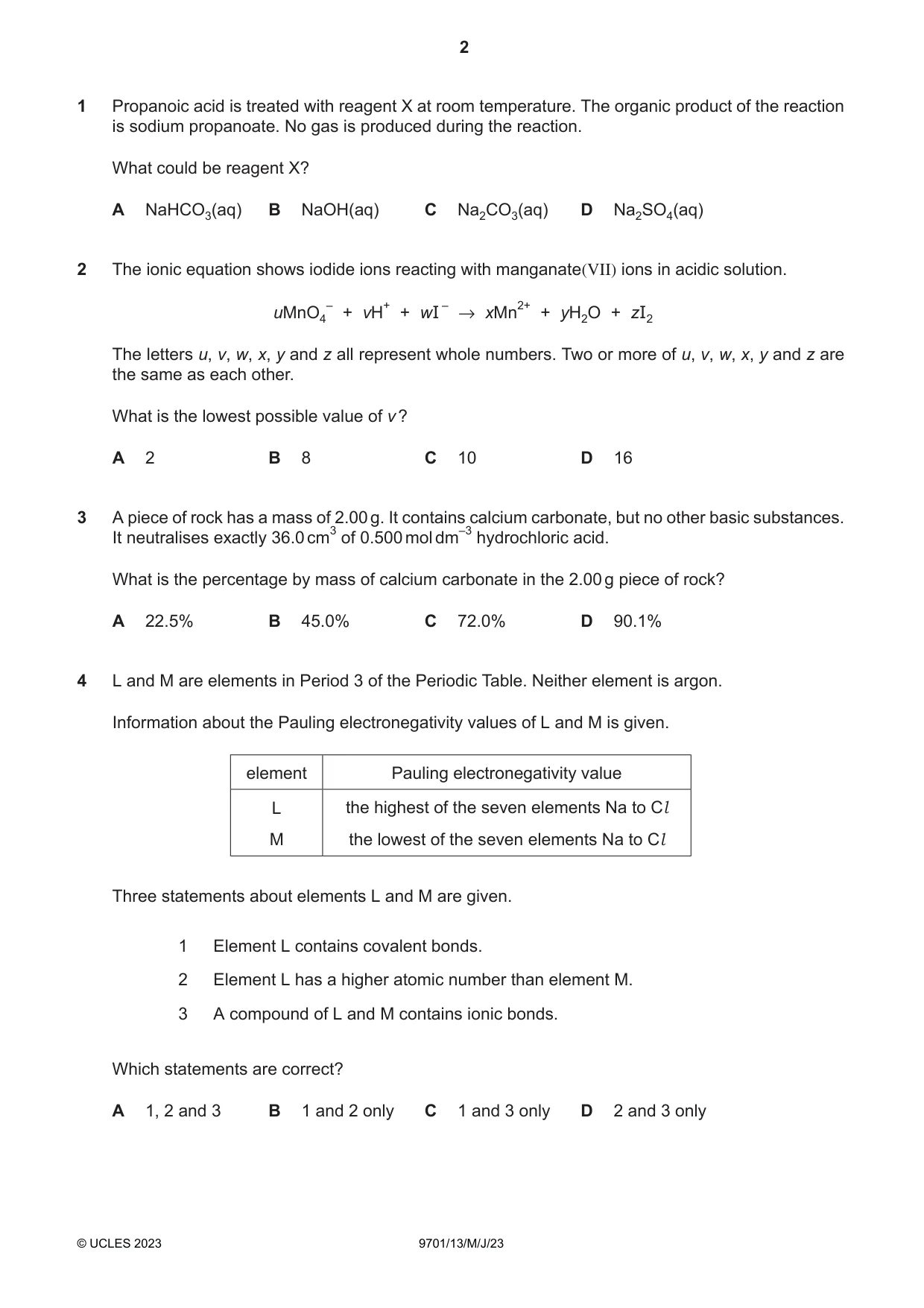 Cambridge A Level Chemistry 9701 2023 May/June Paper 1 · Variant 3 question paper, page 2 of 16