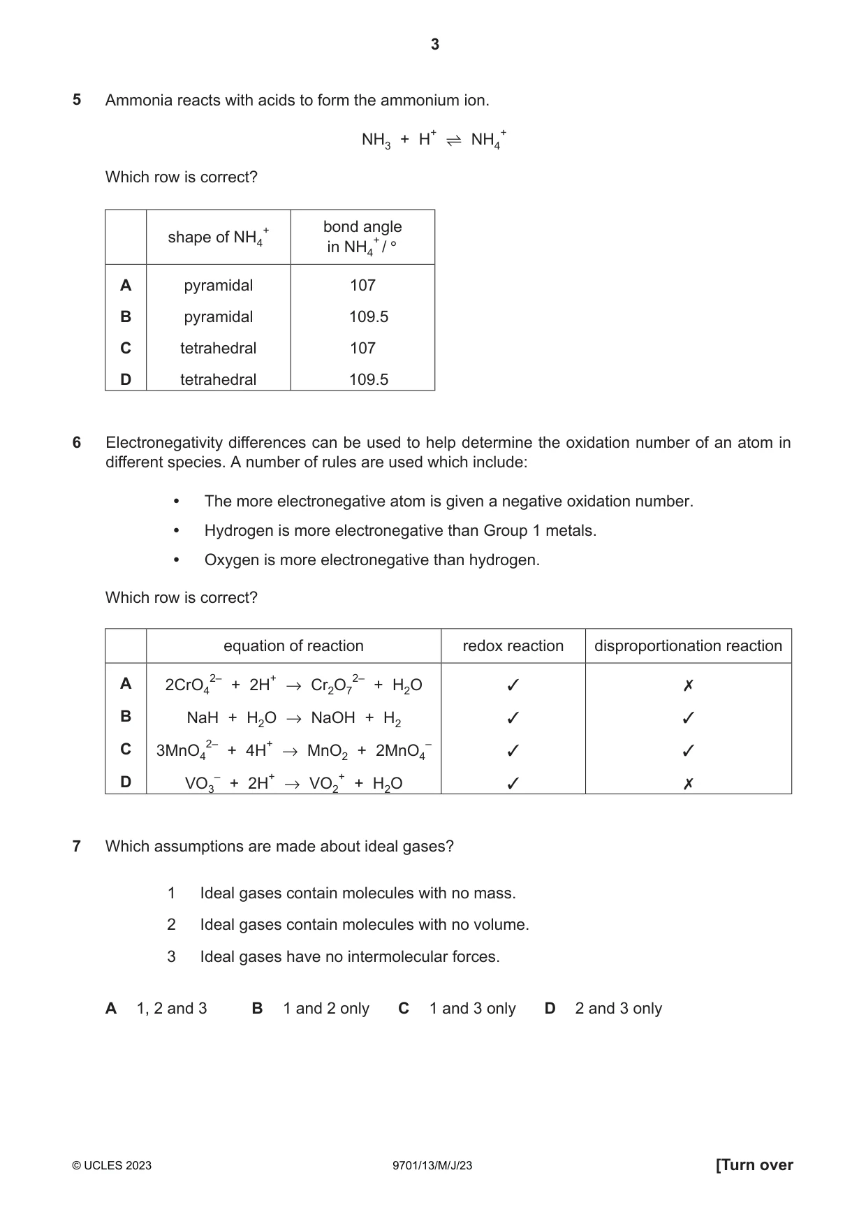 Cambridge A Level Chemistry 9701 2023 May/June Paper 1 · Variant 3 question paper, page 3 of 16