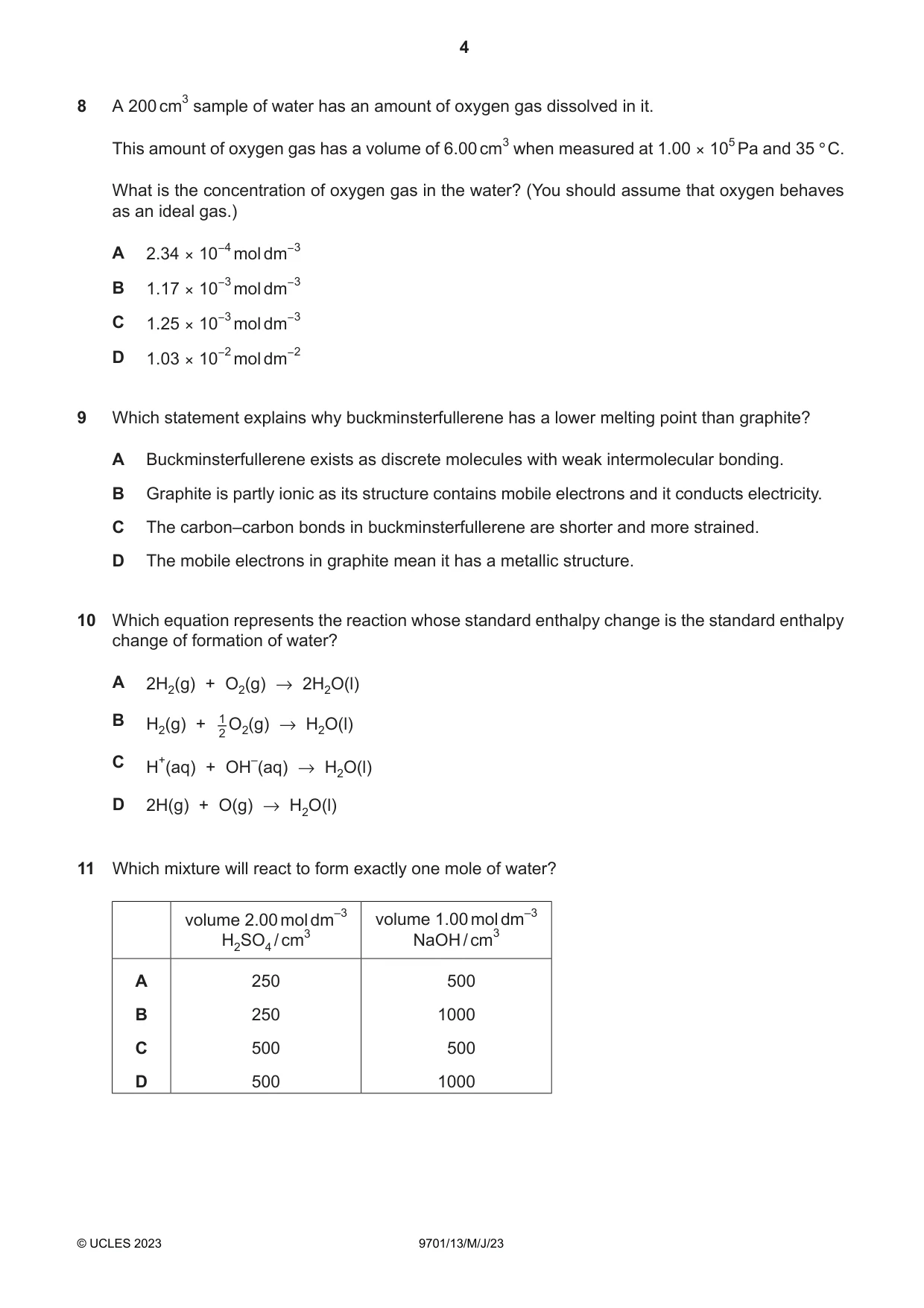 Cambridge A Level Chemistry 9701 2023 May/June Paper 1 · Variant 3 question paper, page 4 of 16