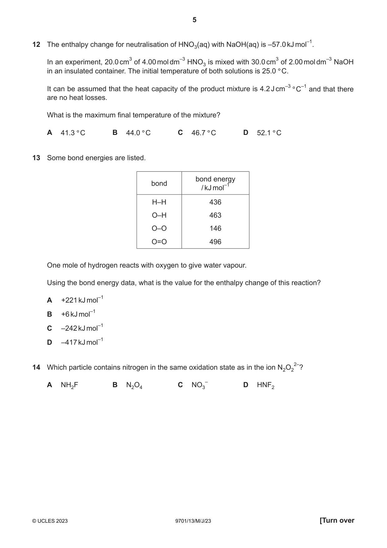 Cambridge A Level Chemistry 9701 2023 May/June Paper 1 · Variant 3 question paper, page 5 of 16
