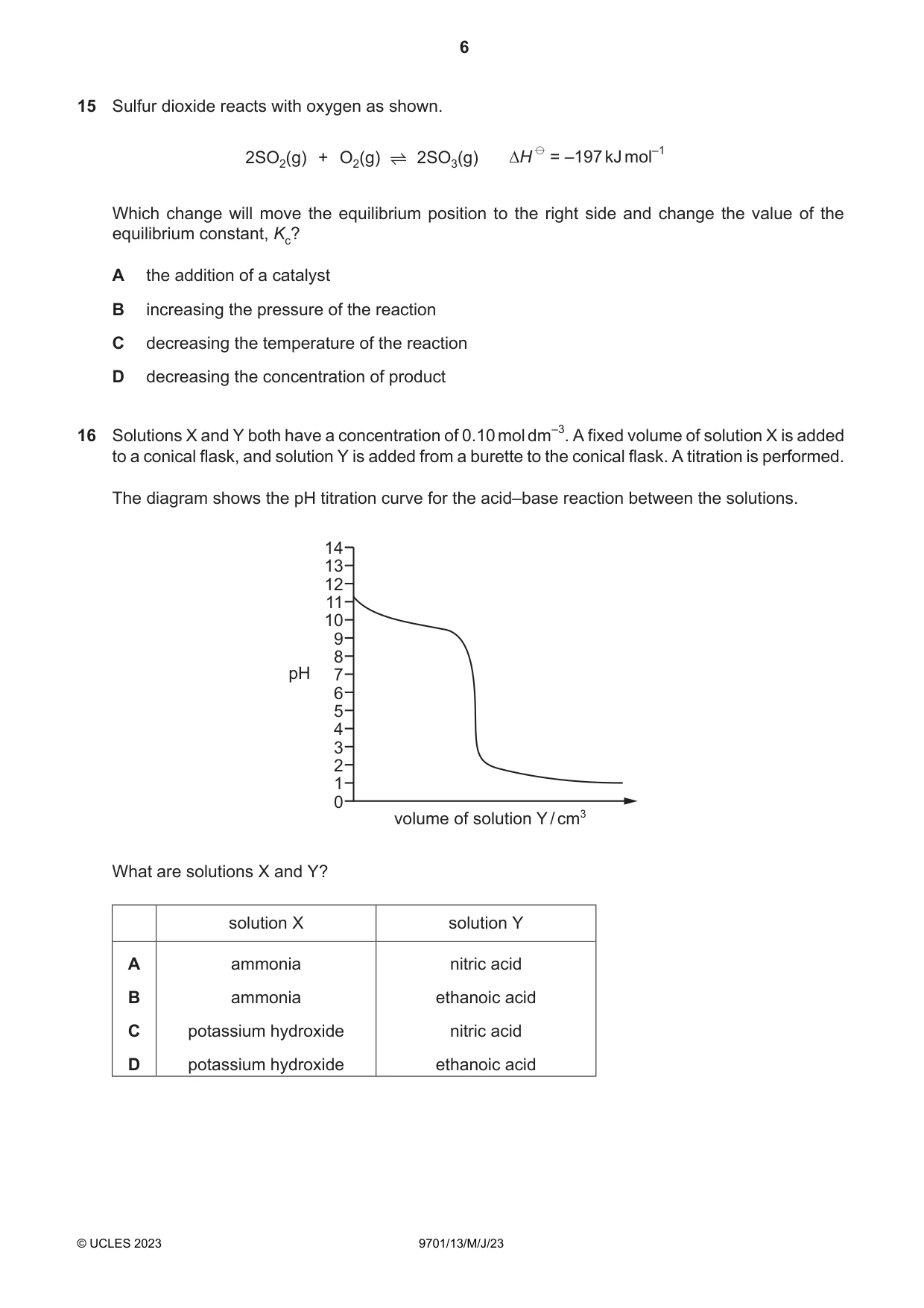 Cambridge A Level Chemistry 9701 2023 May/June Paper 1 · Variant 3 question paper, page 6 of 16