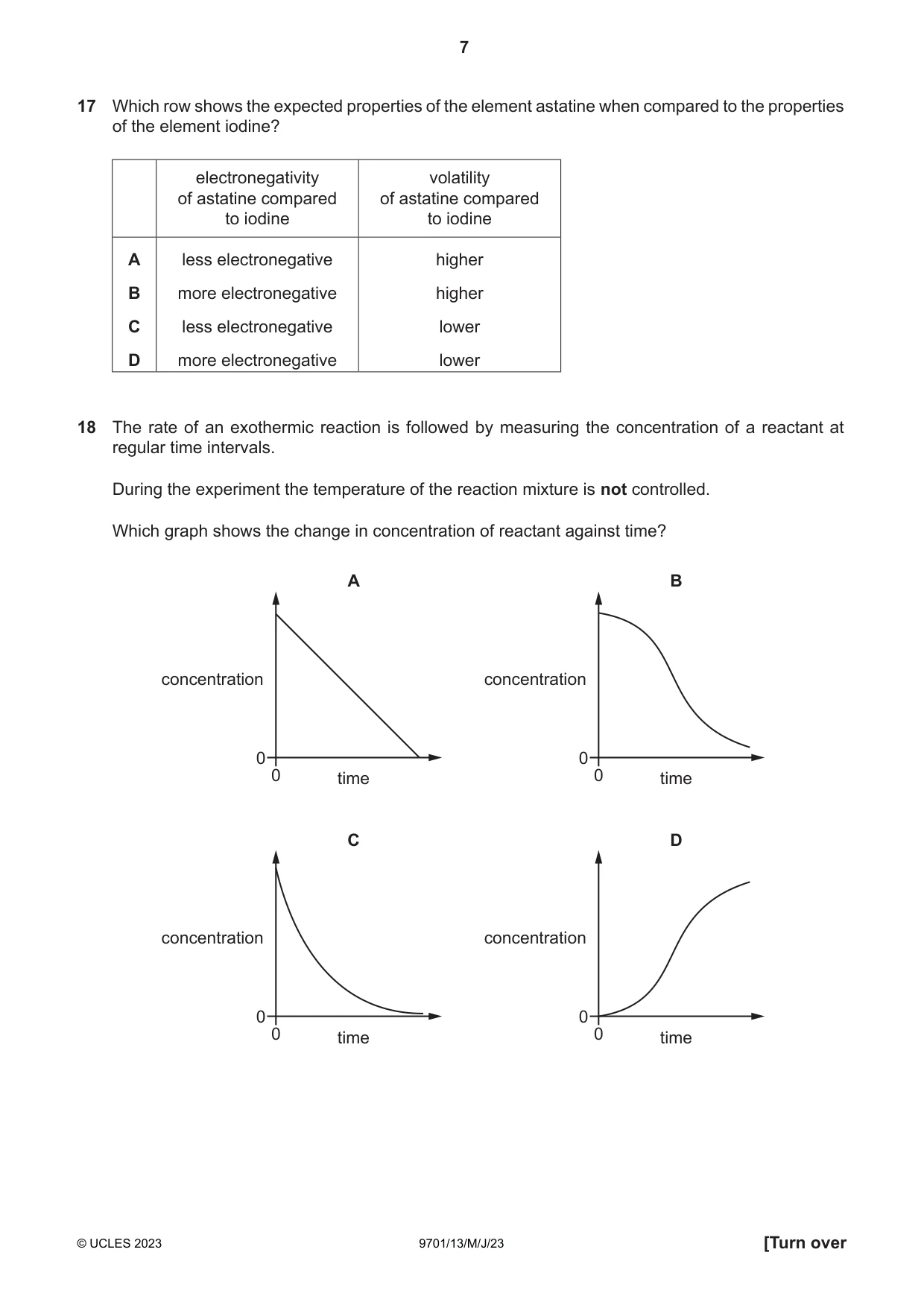 Cambridge A Level Chemistry 9701 2023 May/June Paper 1 · Variant 3 question paper, page 7 of 16