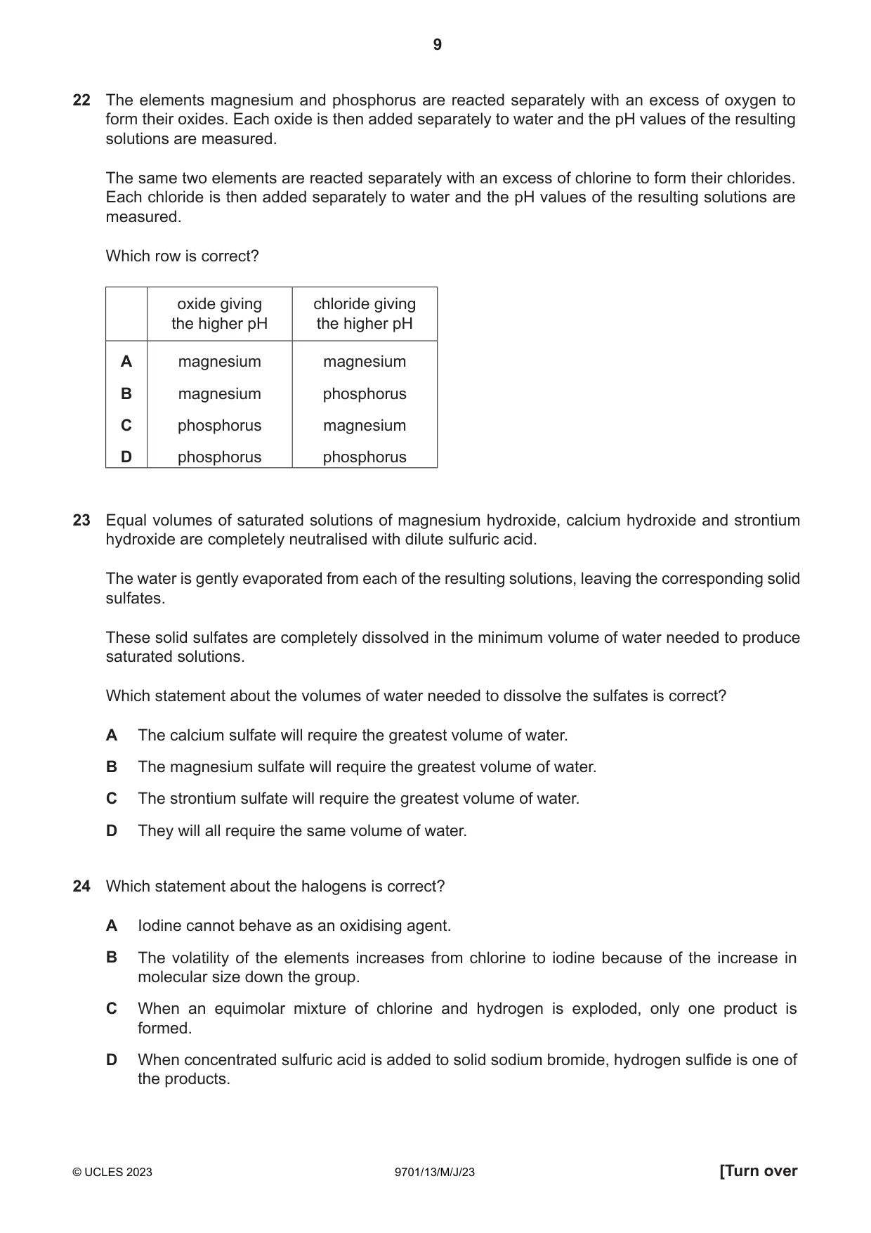 Cambridge A Level Chemistry 9701 2023 May/June Paper 1 · Variant 3 question paper, page 9 of 16