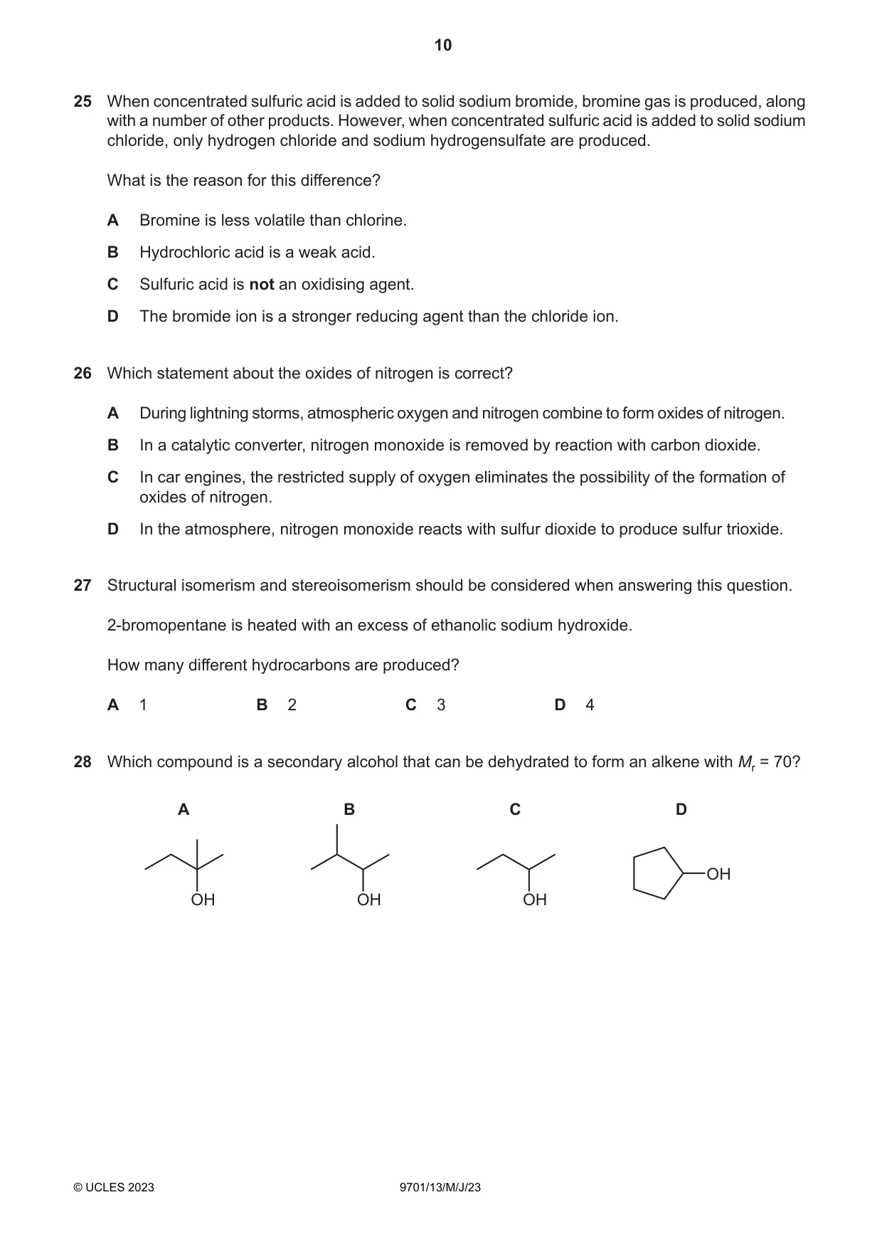 Cambridge A Level Chemistry 9701 2023 May/June Paper 1 · Variant 3 question paper, page 10 of 16