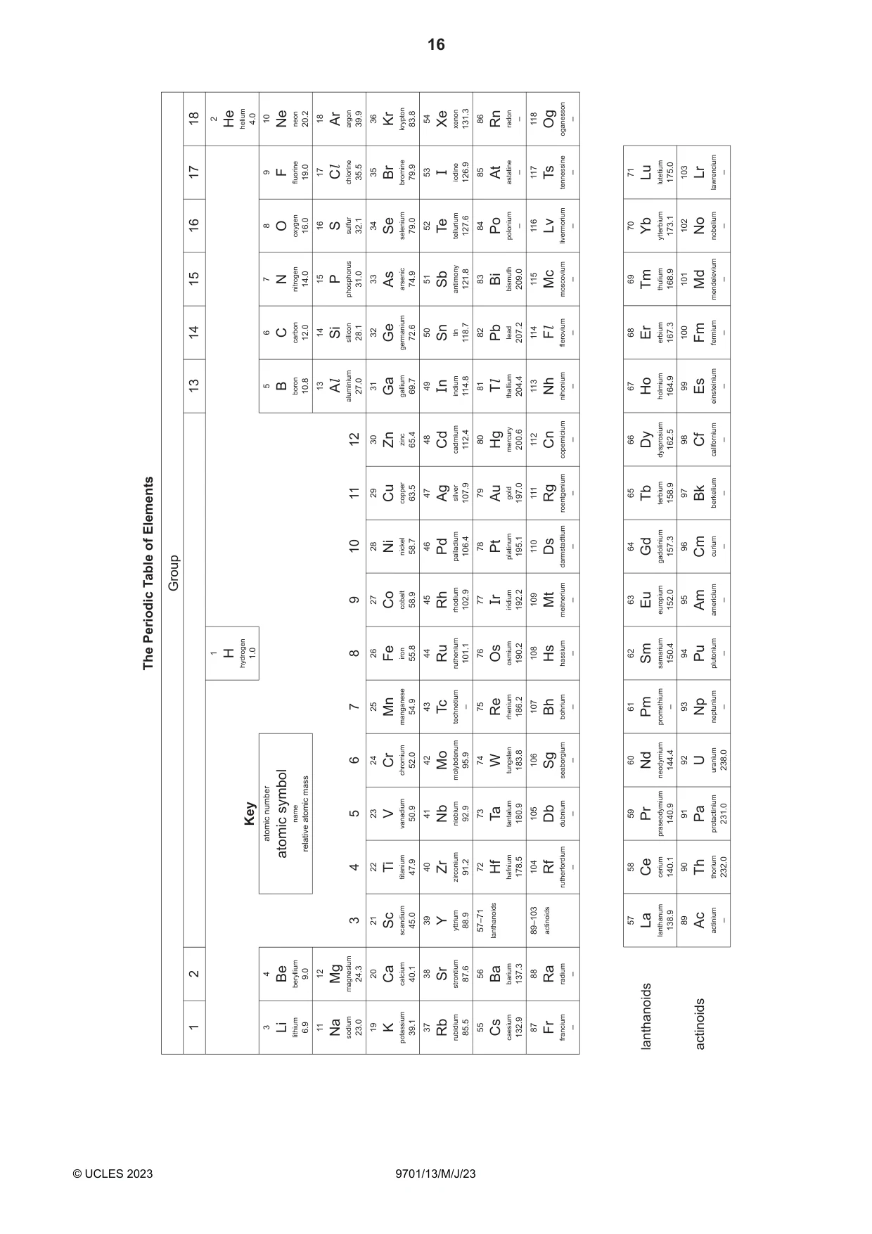 Cambridge A Level Chemistry 9701 2023 May/June Paper 1 · Variant 3 question paper, page 16 of 16
