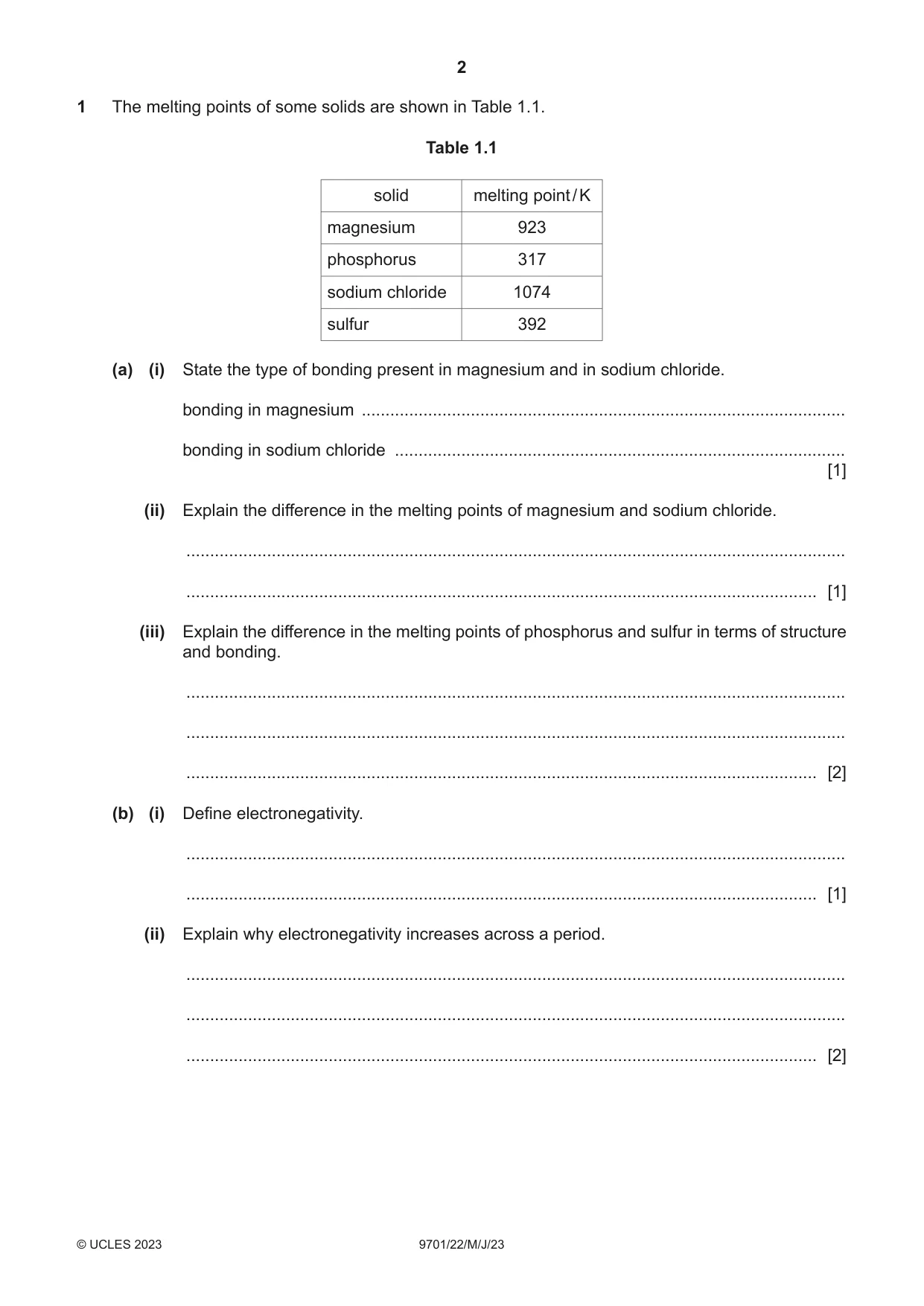 Cambridge A Level Chemistry 9701 2023 May/June Paper 2 · Variant 2 question paper, page 2 of 16