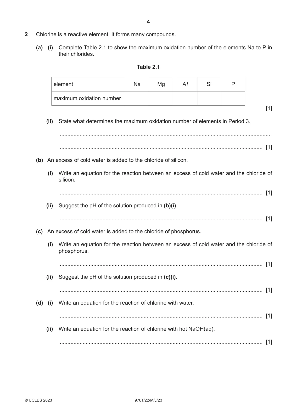 Cambridge A Level Chemistry 9701 2023 May/June Paper 2 · Variant 2 question paper, page 4 of 16