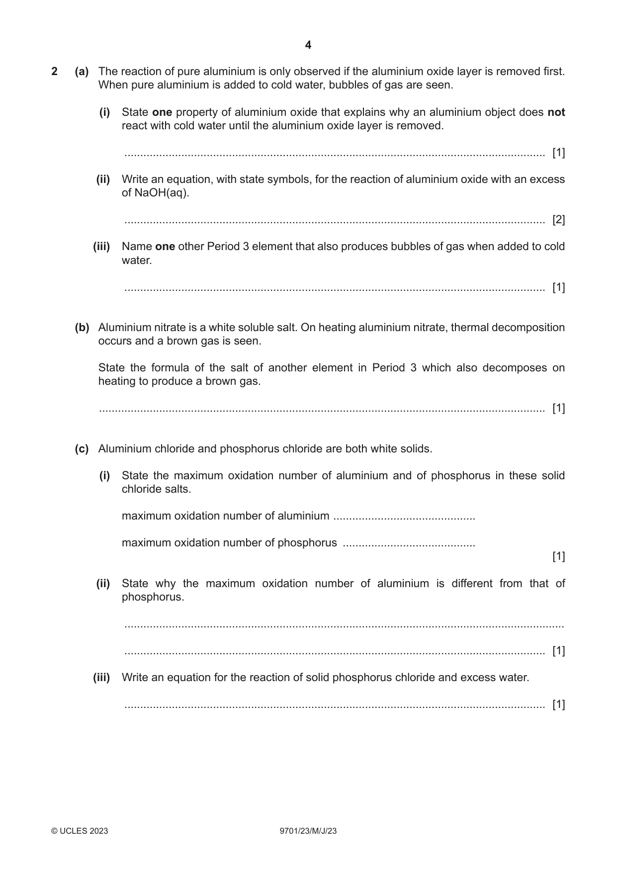 Cambridge A Level Chemistry 9701 2023 May/June Paper 2 · Variant 3 question paper, page 4 of 20
