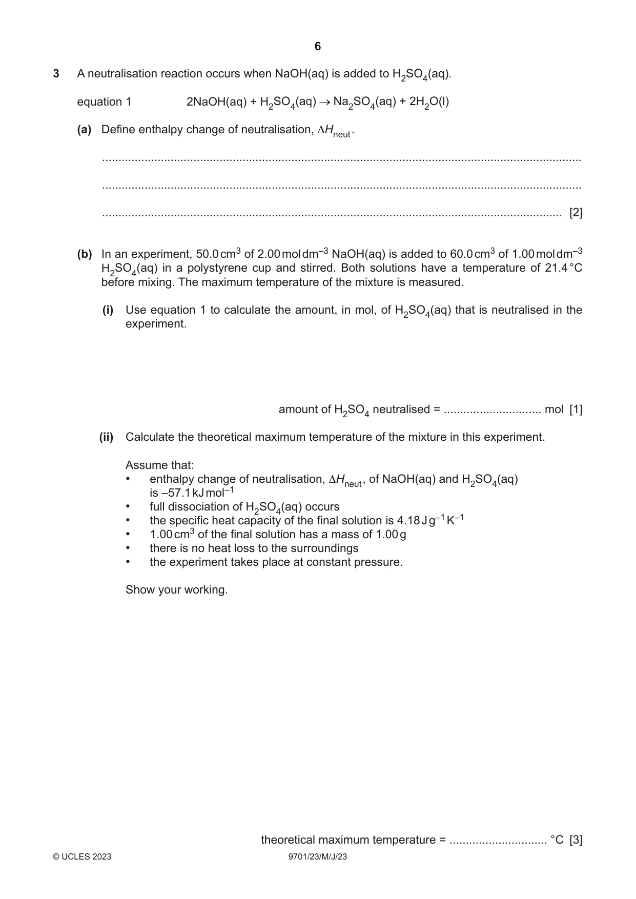 Cambridge A Level Chemistry 9701 2023 May/June Paper 2 · Variant 3 question paper, page 6 of 20