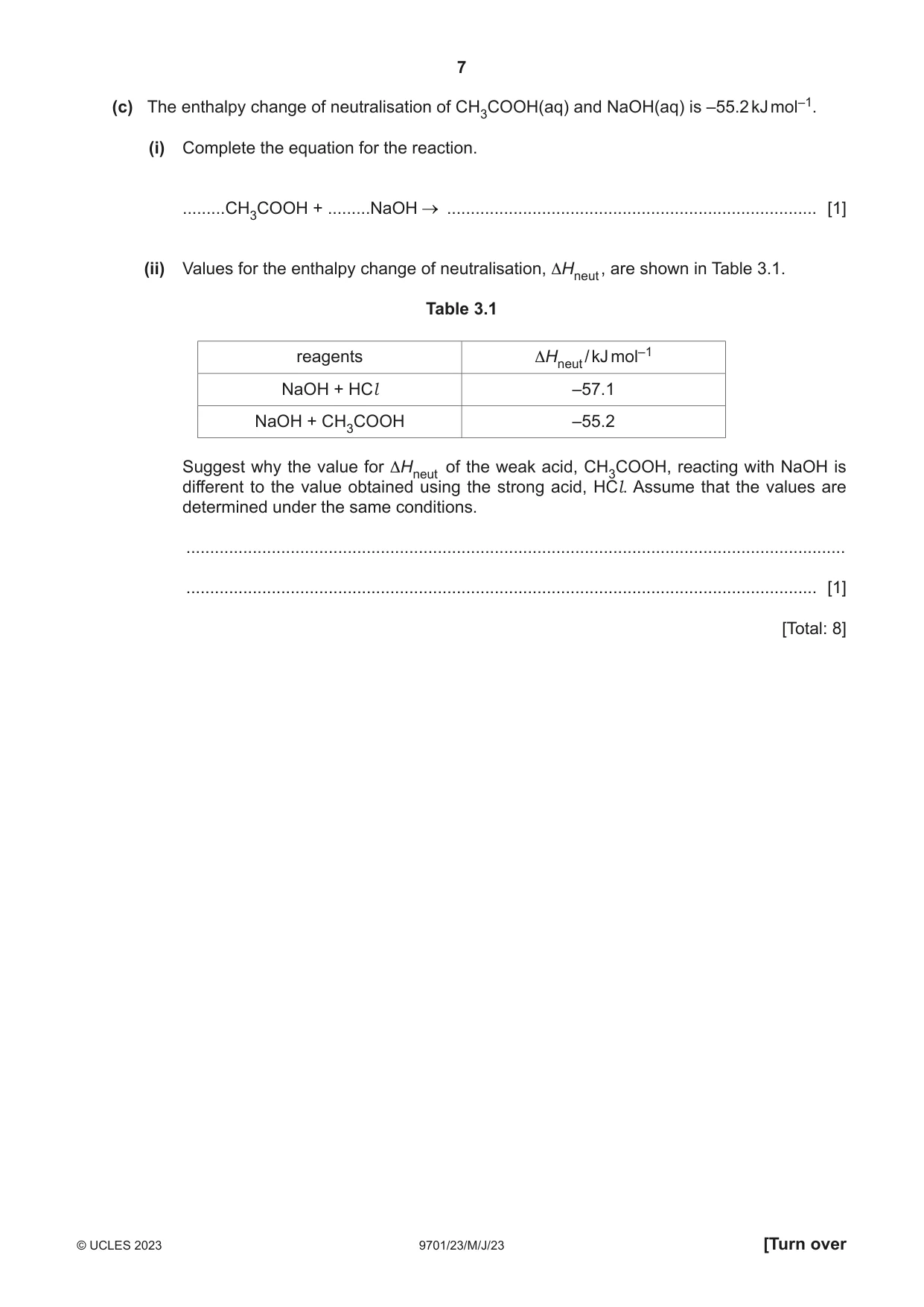 Cambridge A Level Chemistry 9701 2023 May/June Paper 2 · Variant 3 question paper, page 7 of 20