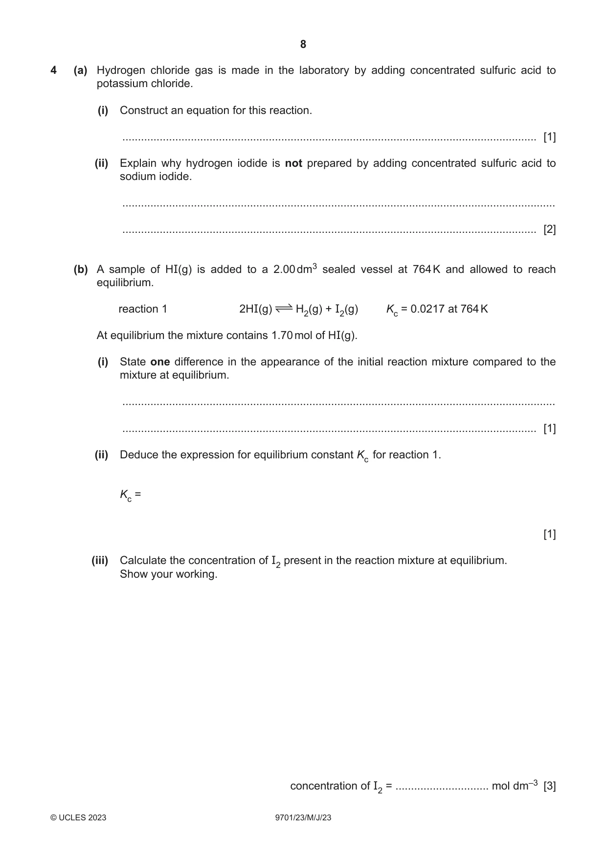 Cambridge A Level Chemistry 9701 2023 May/June Paper 2 · Variant 3 question paper, page 8 of 20