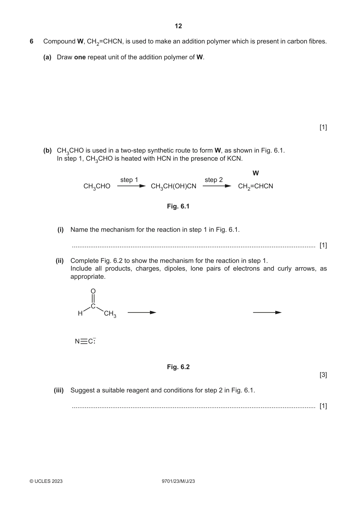 Cambridge A Level Chemistry 9701 2023 May/June Paper 2 · Variant 3 question paper, page 12 of 20