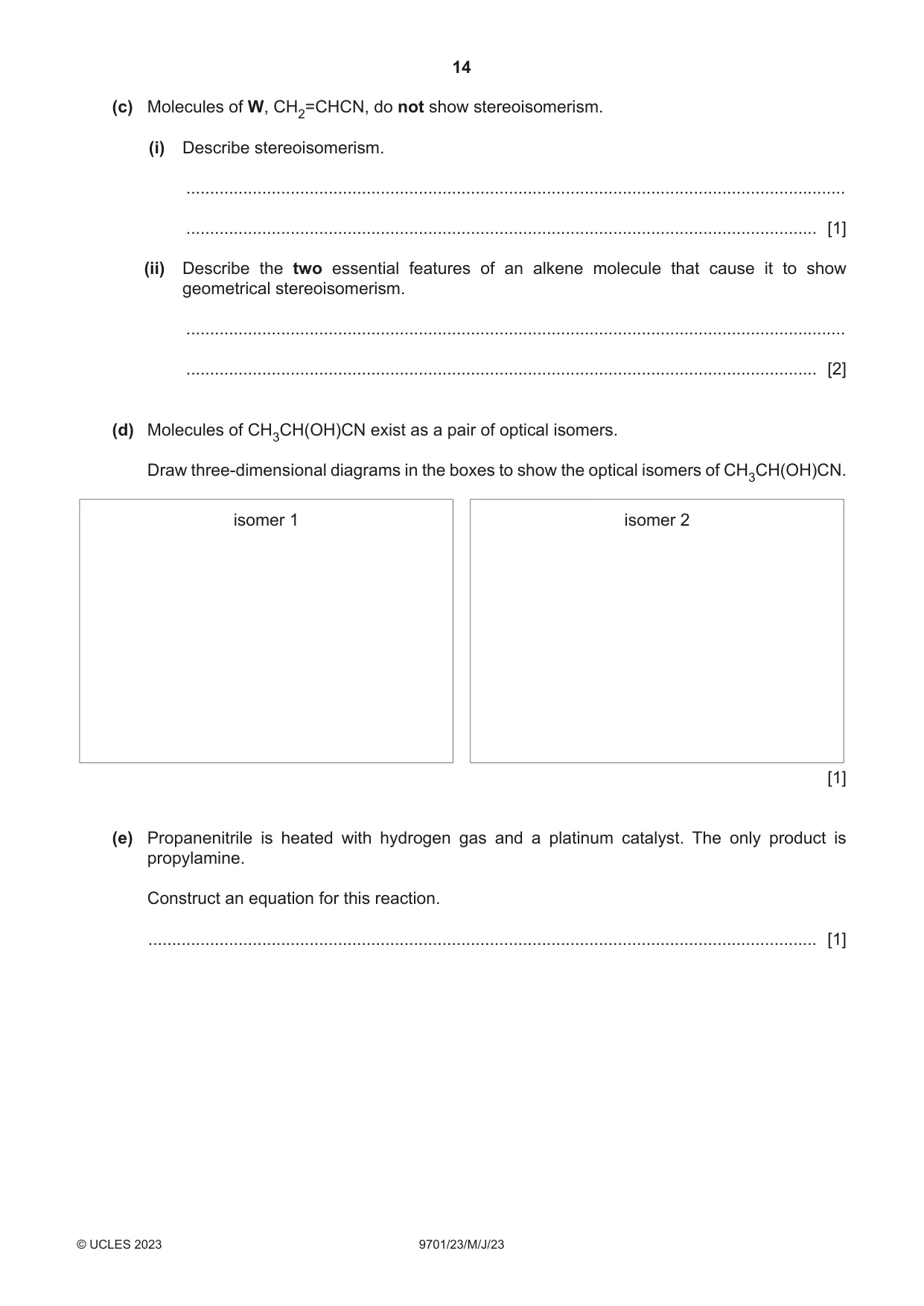 Cambridge A Level Chemistry 9701 2023 May/June Paper 2 · Variant 3 question paper, page 14 of 20