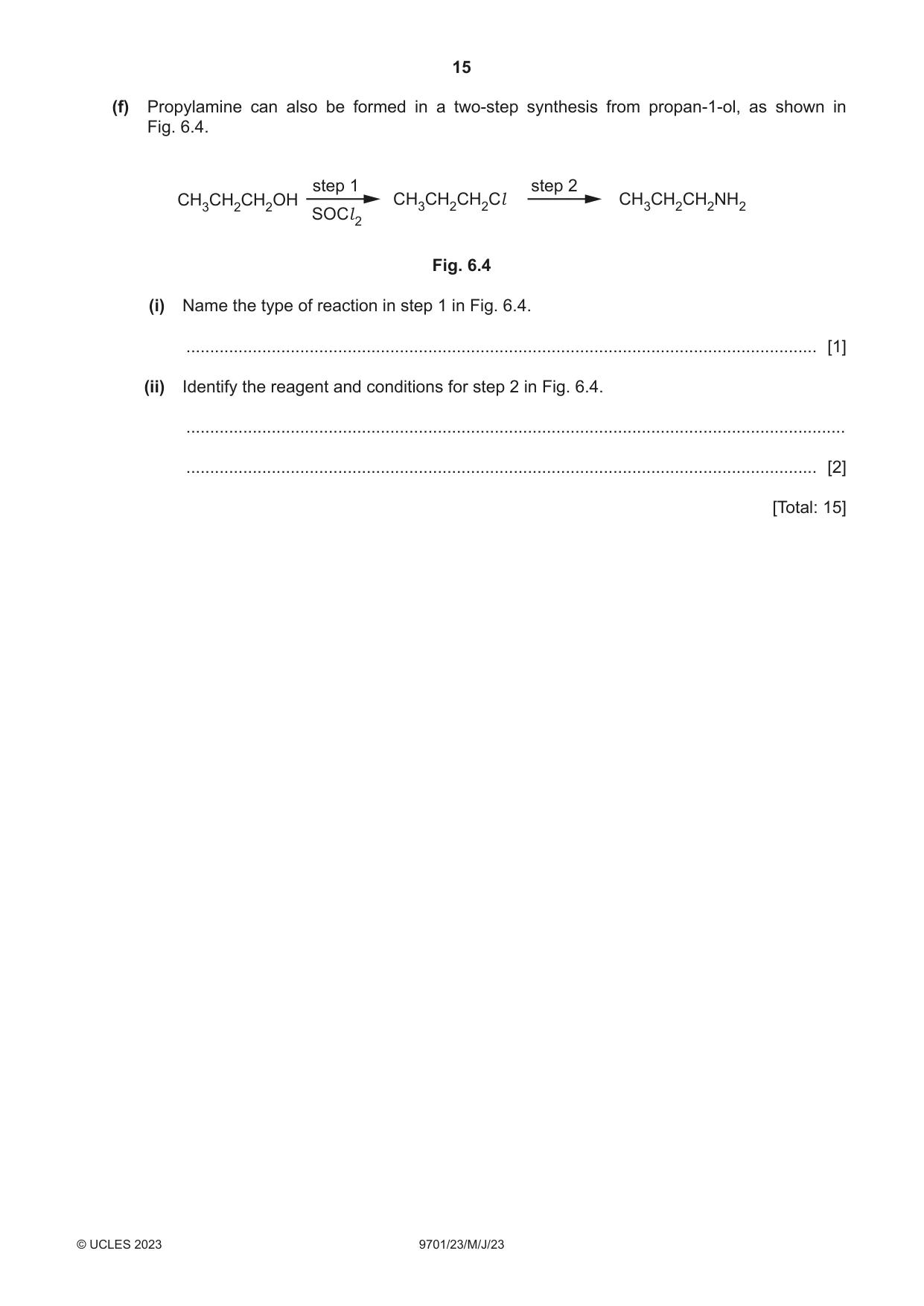 Cambridge A Level Chemistry 9701 2023 May/June Paper 2 · Variant 3 question paper, page 15 of 20
