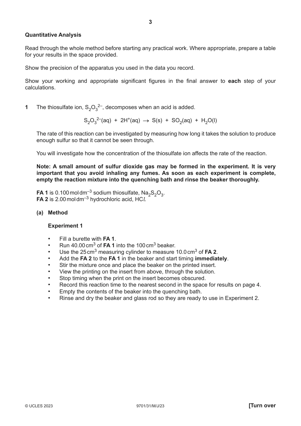 Cambridge A Level Chemistry 9701 2023 May/June Paper 3 · Variant 1 question paper, page 3 of 16