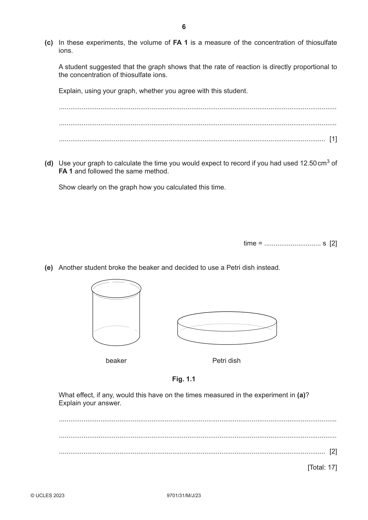 Cambridge A Level Chemistry 9701 2023 May/June Paper 3 · Variant 1 question paper, page 6 of 16