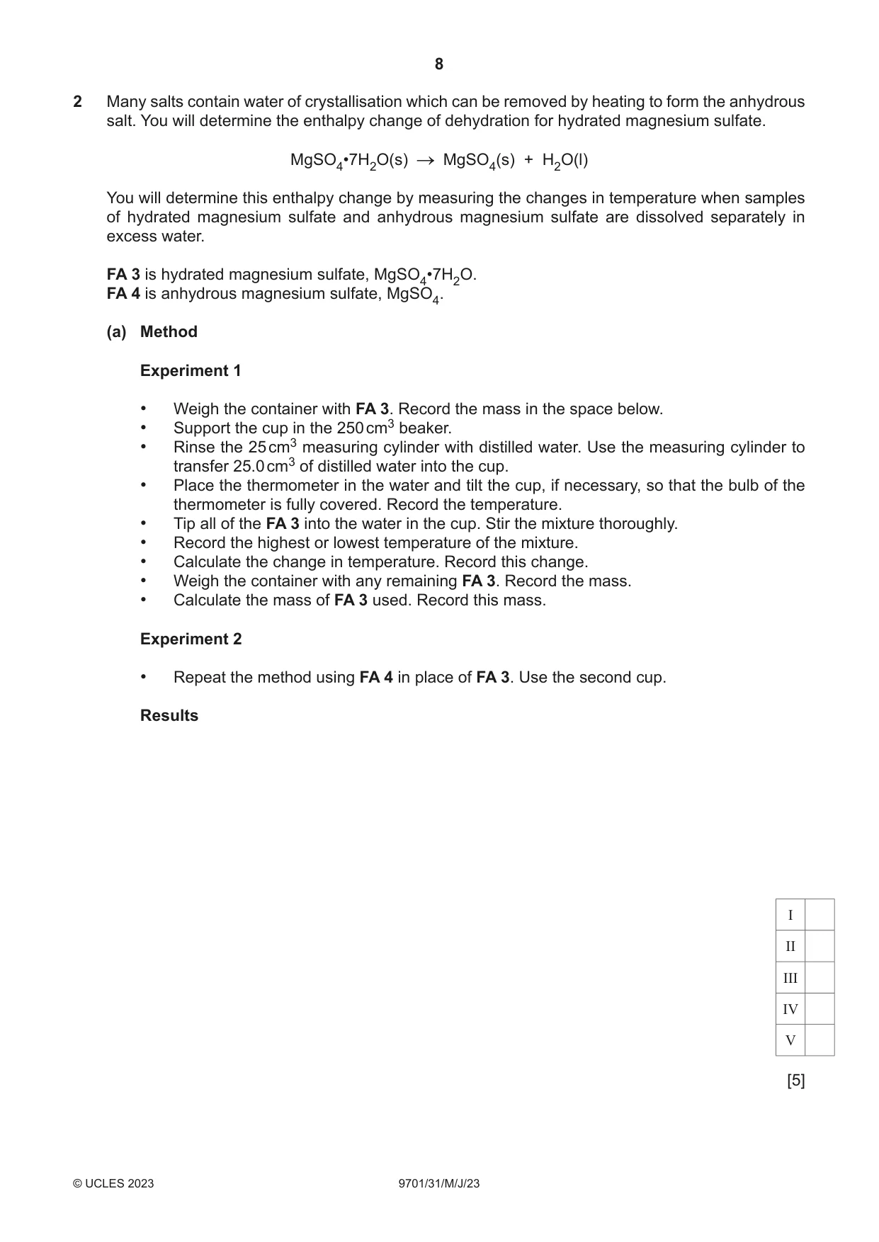 Cambridge A Level Chemistry 9701 2023 May/June Paper 3 · Variant 1 question paper, page 8 of 16