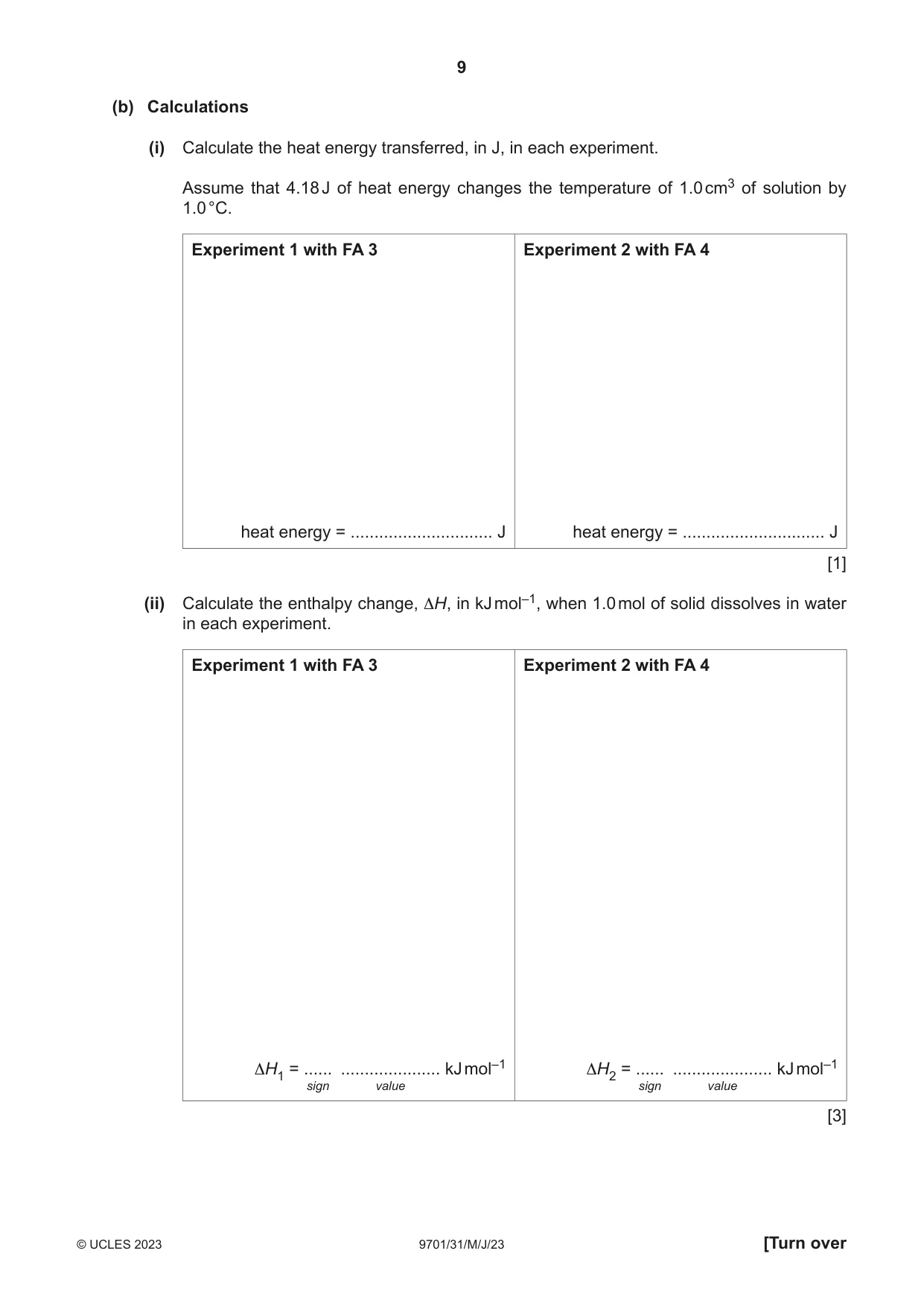 Cambridge A Level Chemistry 9701 2023 May/June Paper 3 · Variant 1 question paper, page 9 of 16