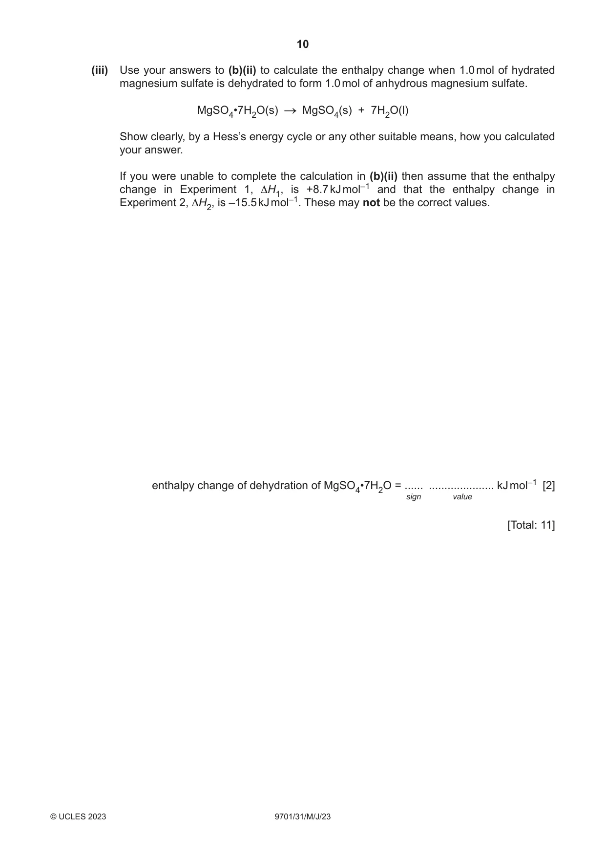 Cambridge A Level Chemistry 9701 2023 May/June Paper 3 · Variant 1 question paper, page 10 of 16