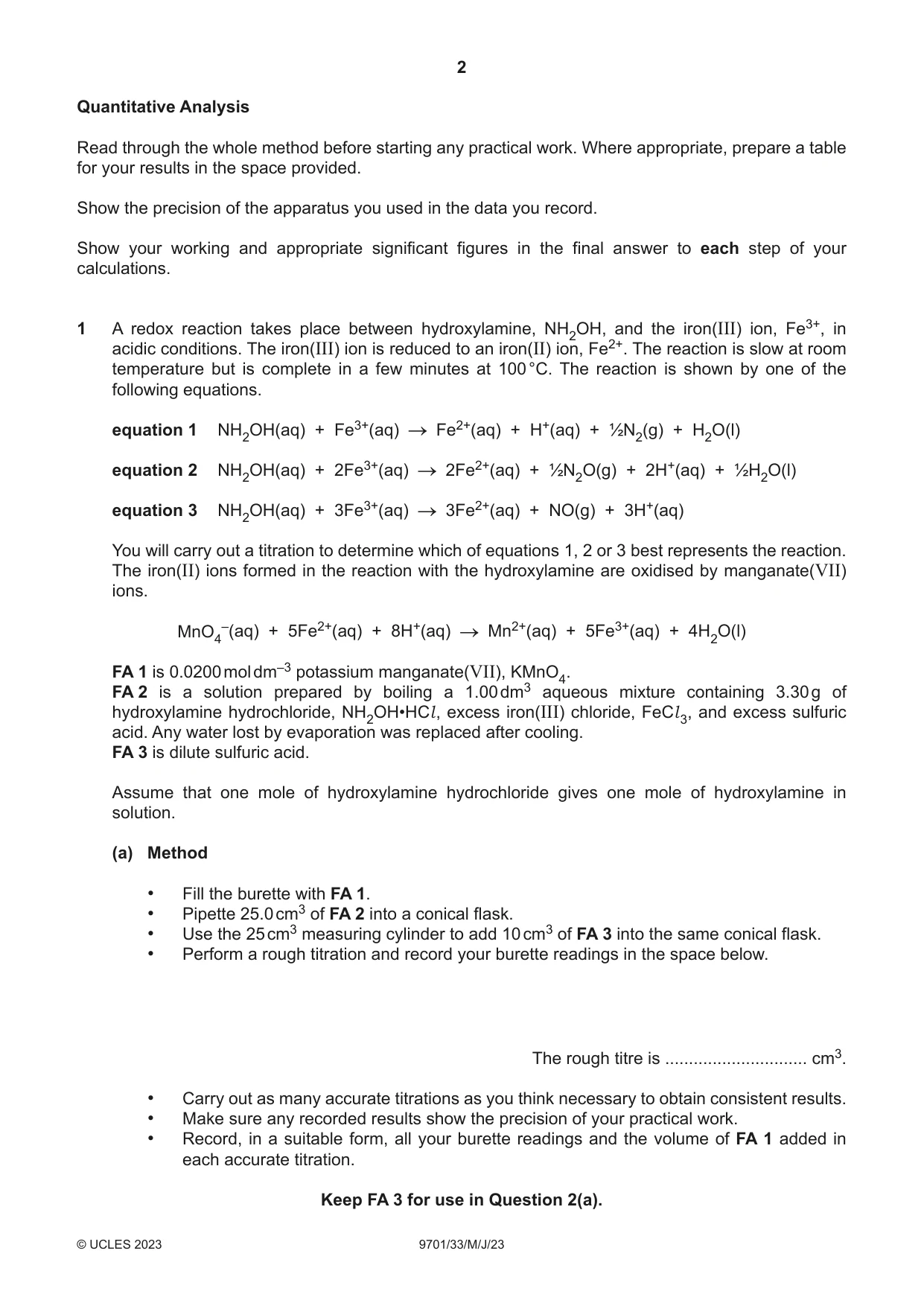 Cambridge A Level Chemistry 9701 2023 May/June Paper 3 · Variant 3 question paper, page 2 of 12