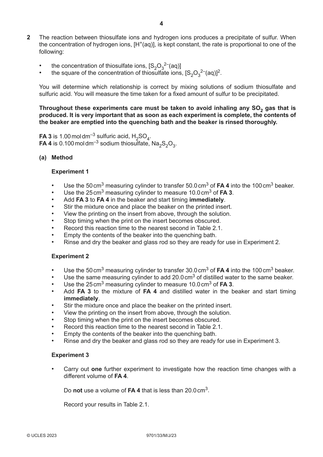 Cambridge A Level Chemistry 9701 2023 May/June Paper 3 · Variant 3 question paper, page 4 of 12