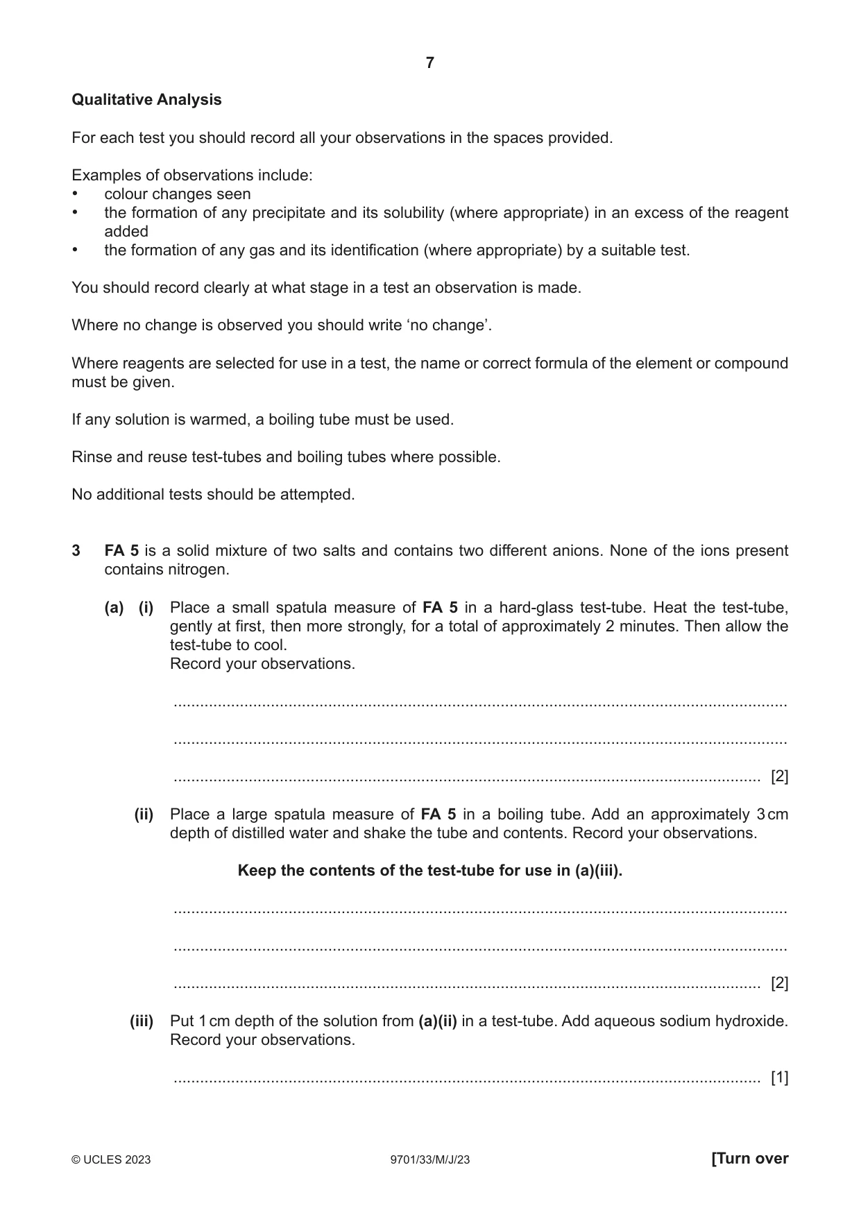 Cambridge A Level Chemistry 9701 2023 May/June Paper 3 · Variant 3 question paper, page 7 of 12