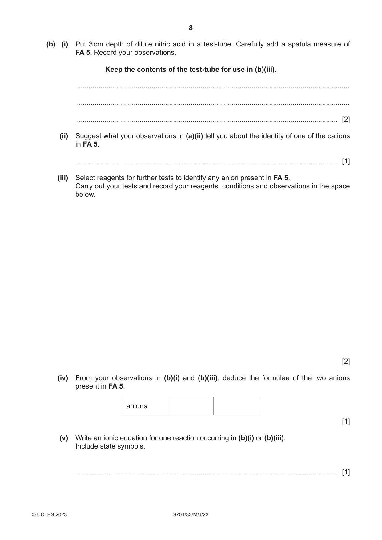 Cambridge A Level Chemistry 9701 2023 May/June Paper 3 · Variant 3 question paper, page 8 of 12