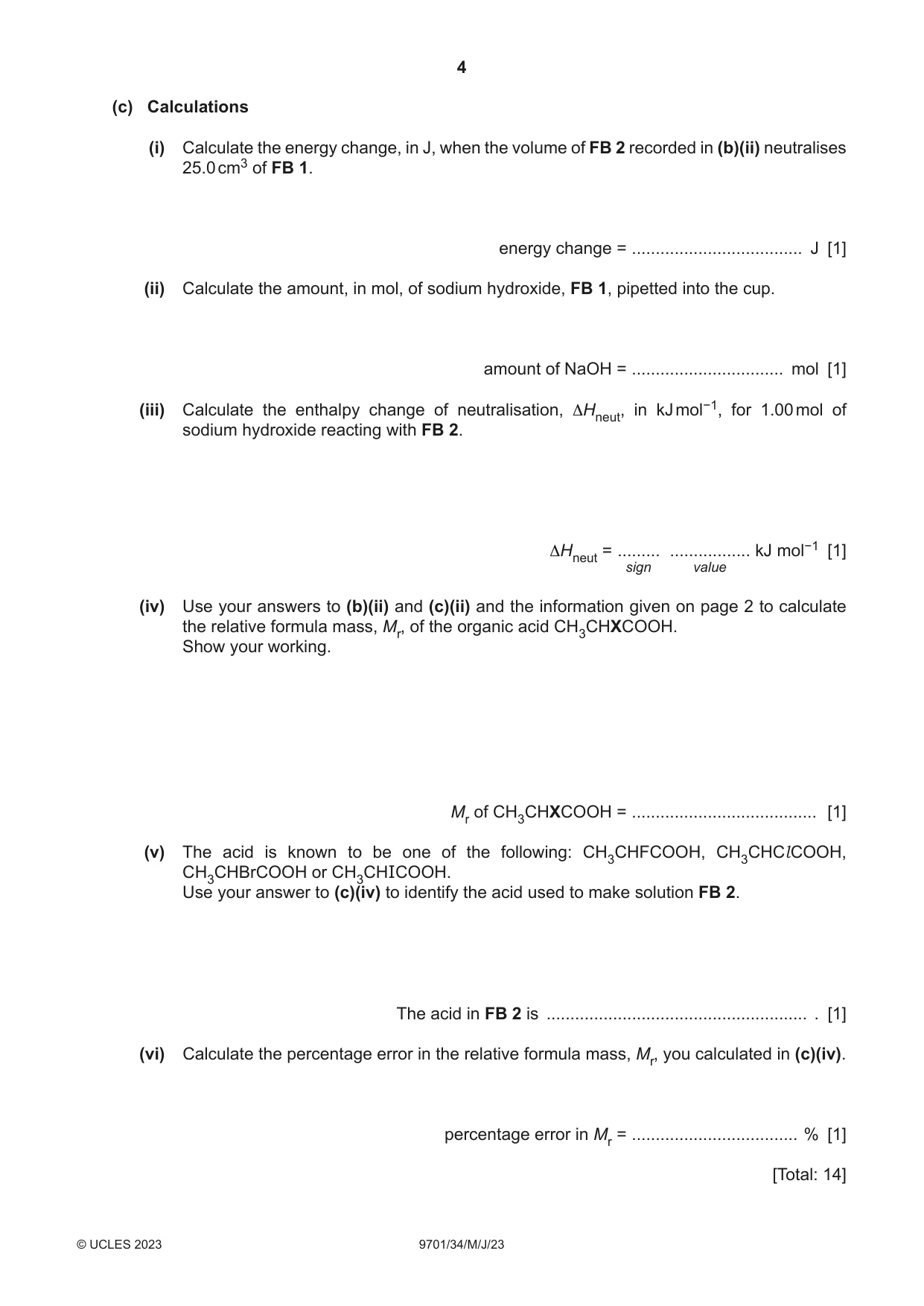 Cambridge A Level Chemistry 9701 2023 May/June Paper 3 · Variant 4 question paper, page 4 of 12