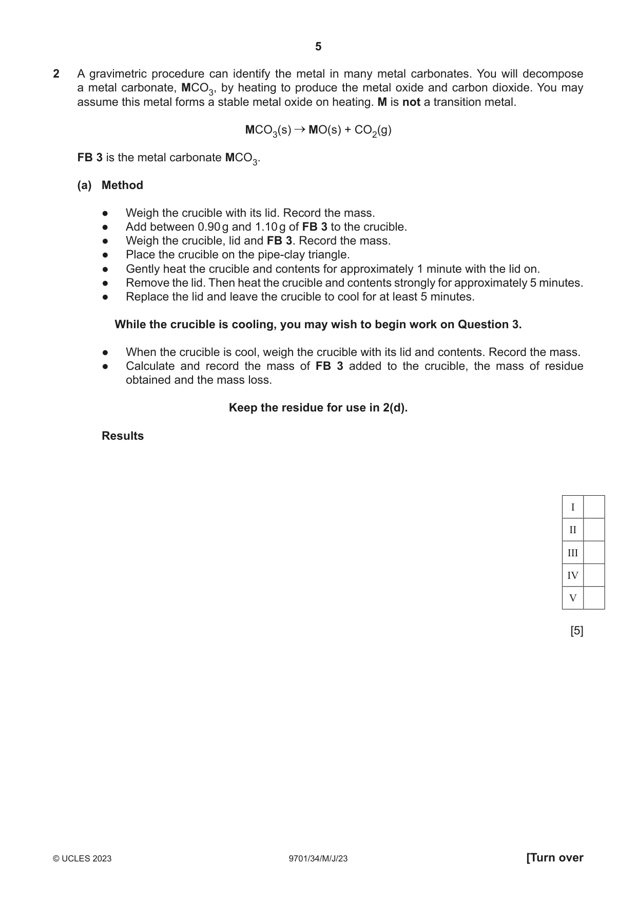 Cambridge A Level Chemistry 9701 2023 May/June Paper 3 · Variant 4 question paper, page 5 of 12