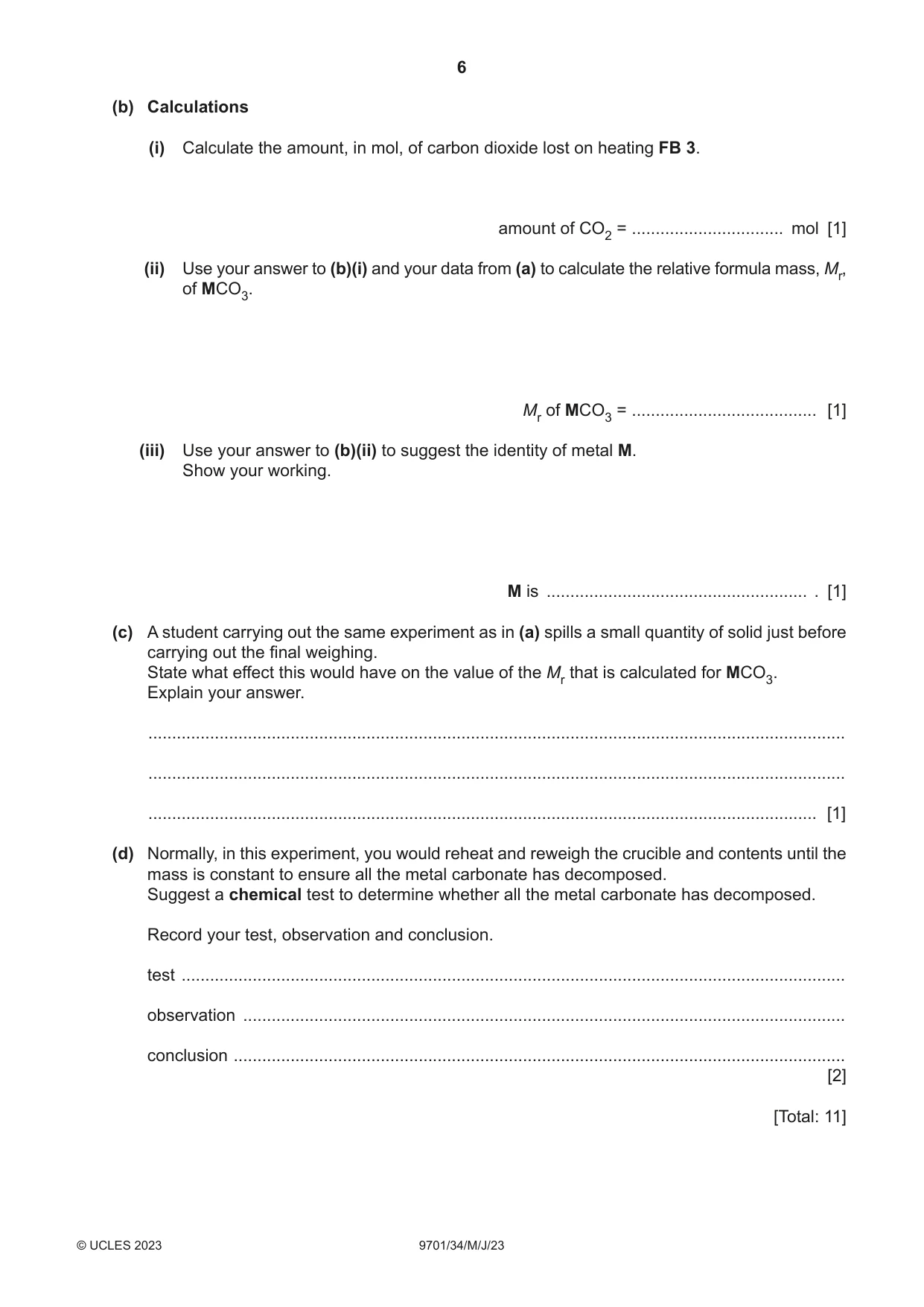 Cambridge A Level Chemistry 9701 2023 May/June Paper 3 · Variant 4 question paper, page 6 of 12