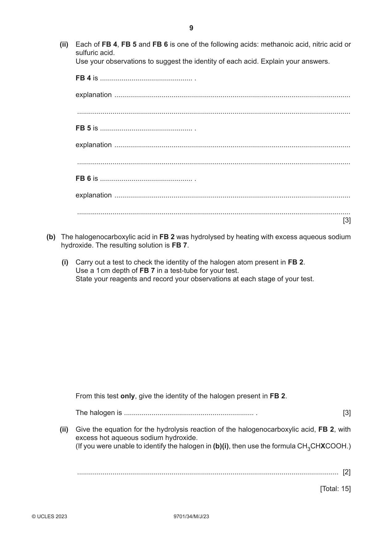Cambridge A Level Chemistry 9701 2023 May/June Paper 3 · Variant 4 question paper, page 9 of 12