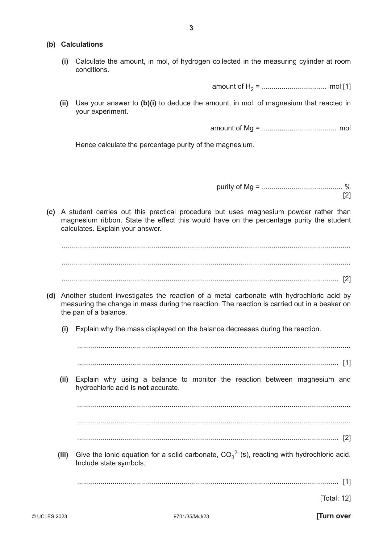 Cambridge A Level Chemistry 9701 2023 May/June Paper 3 · Variant 5 question paper, page 3 of 12