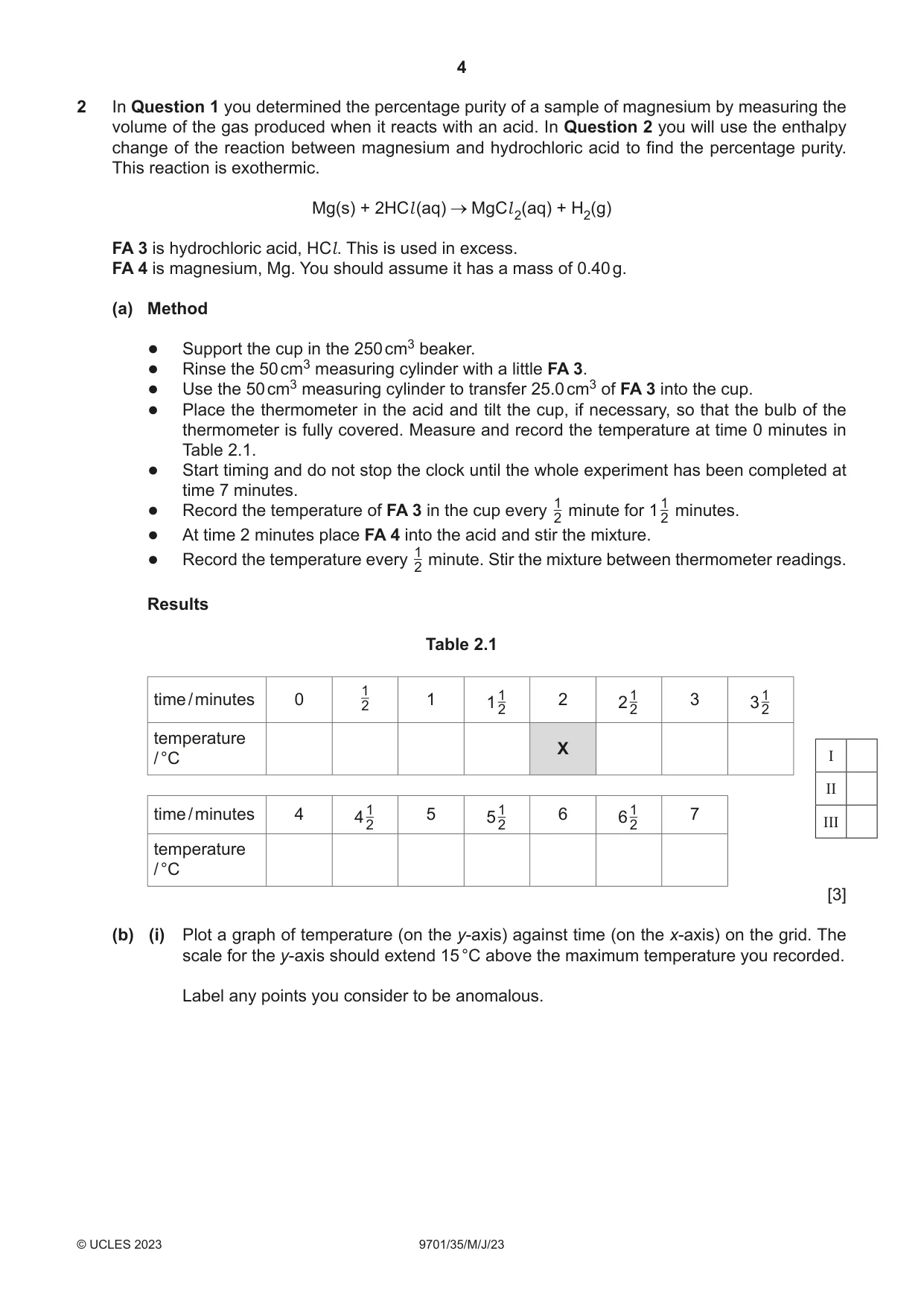 Cambridge A Level Chemistry 9701 2023 May/June Paper 3 · Variant 5 question paper, page 4 of 12