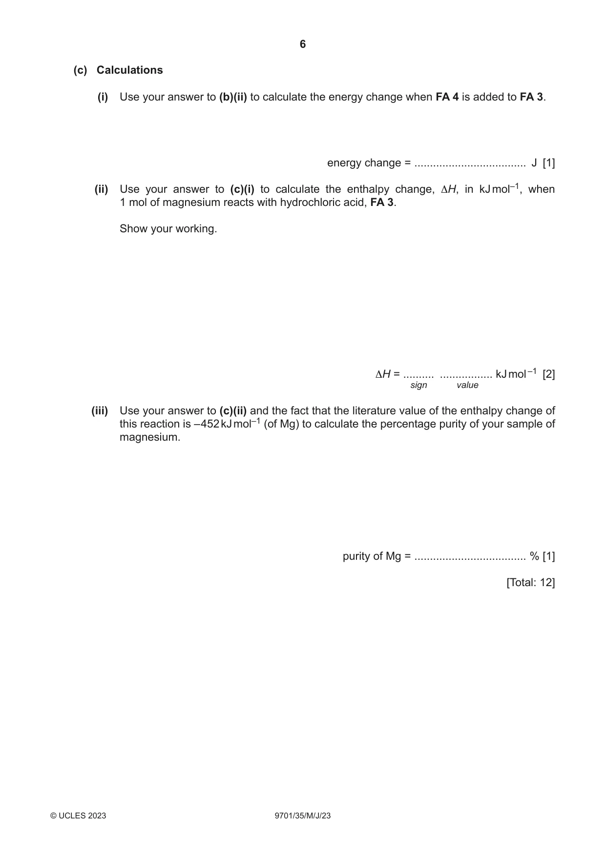 Cambridge A Level Chemistry 9701 2023 May/June Paper 3 · Variant 5 question paper, page 6 of 12