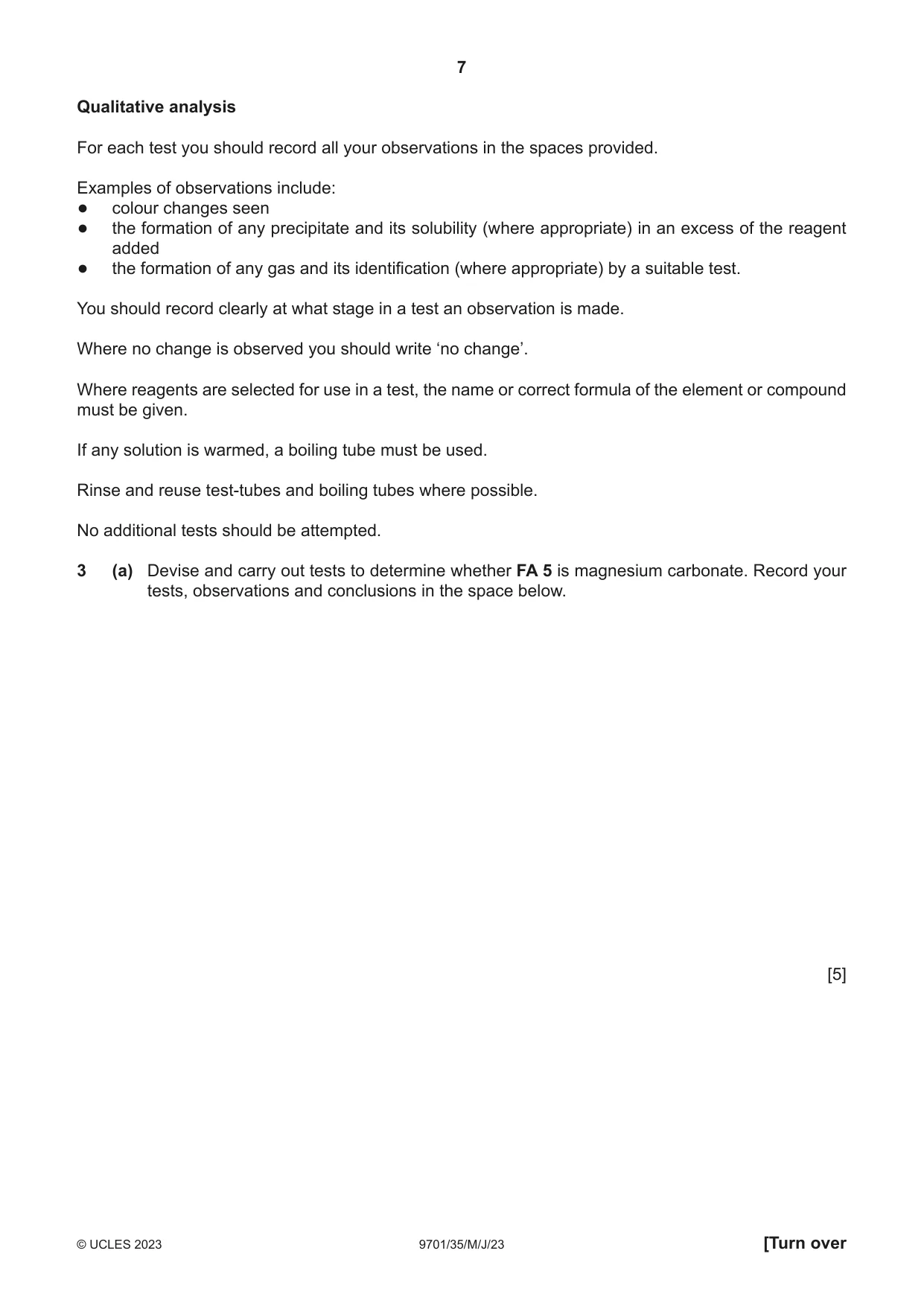 Cambridge A Level Chemistry 9701 2023 May/June Paper 3 · Variant 5 question paper, page 7 of 12
