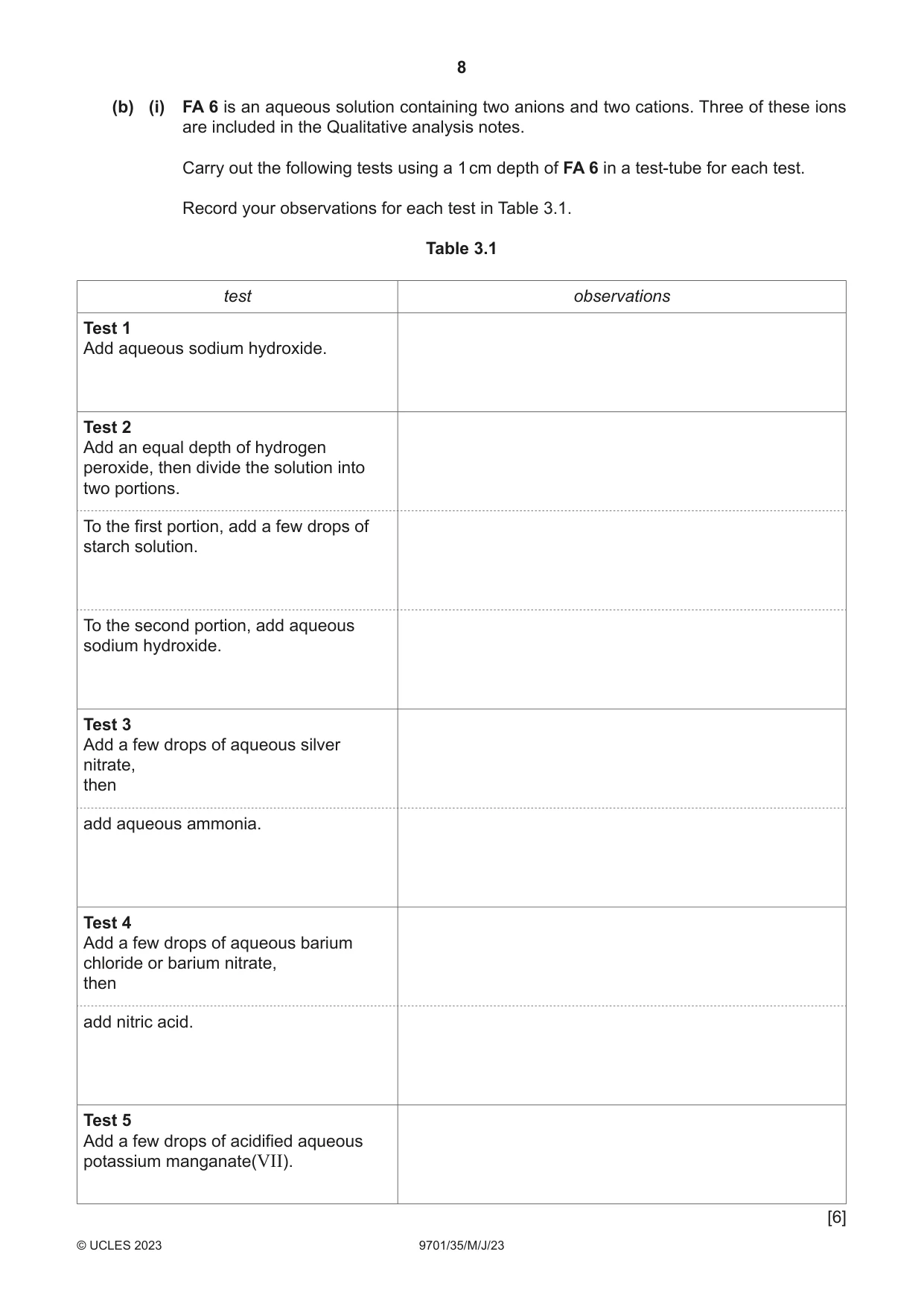 Cambridge A Level Chemistry 9701 2023 May/June Paper 3 · Variant 5 question paper, page 8 of 12