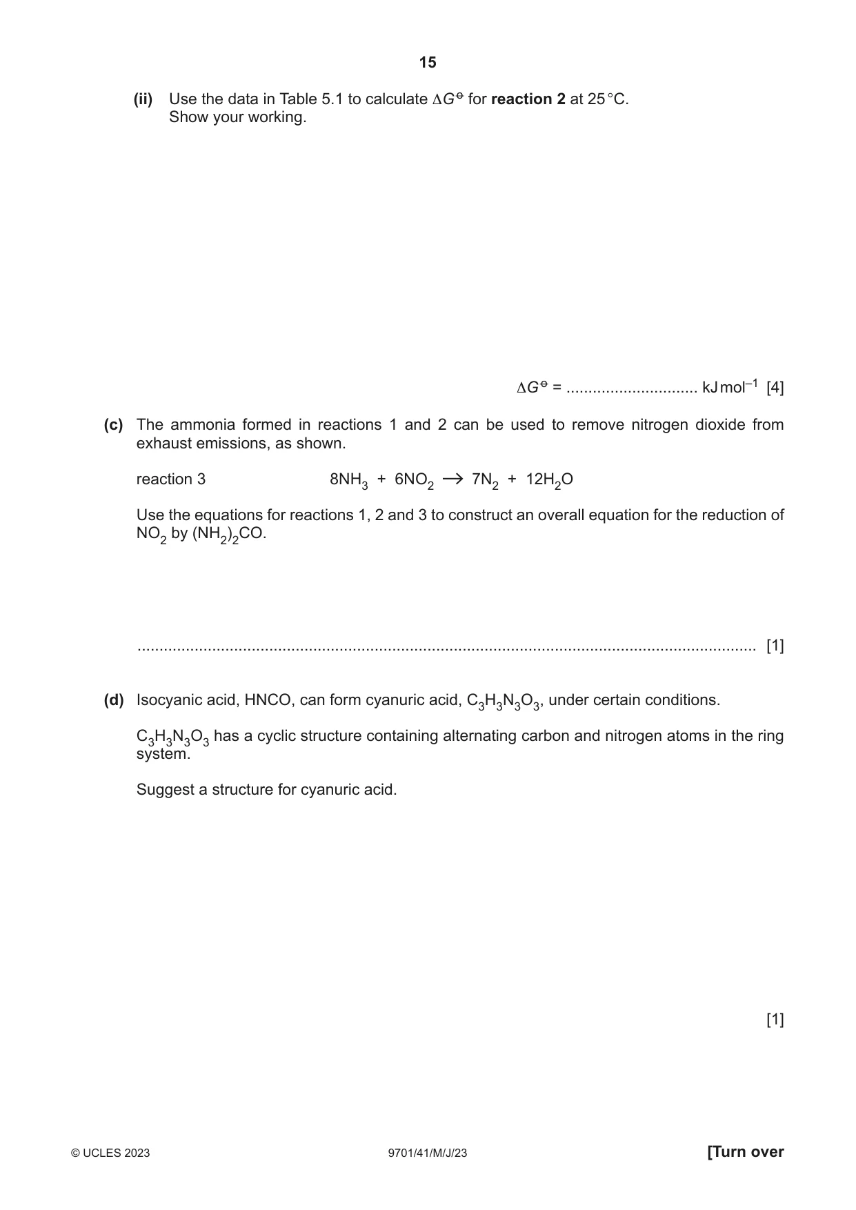 Cambridge A Level Chemistry 9701 2023 May/June Paper 4 · Variant 1 question paper, page 15 of 28