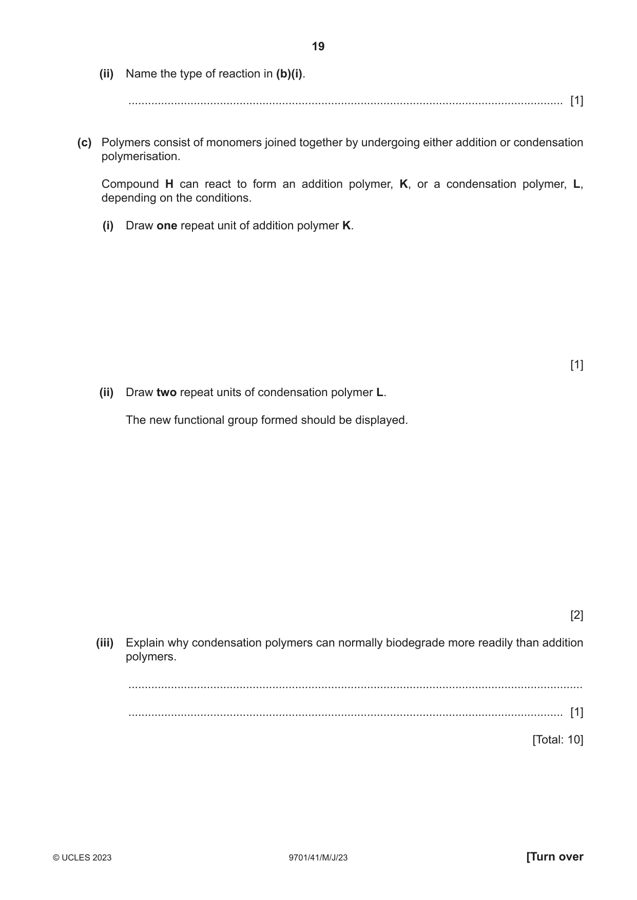 Cambridge A Level Chemistry 9701 2023 May/June Paper 4 · Variant 1 question paper, page 19 of 28
