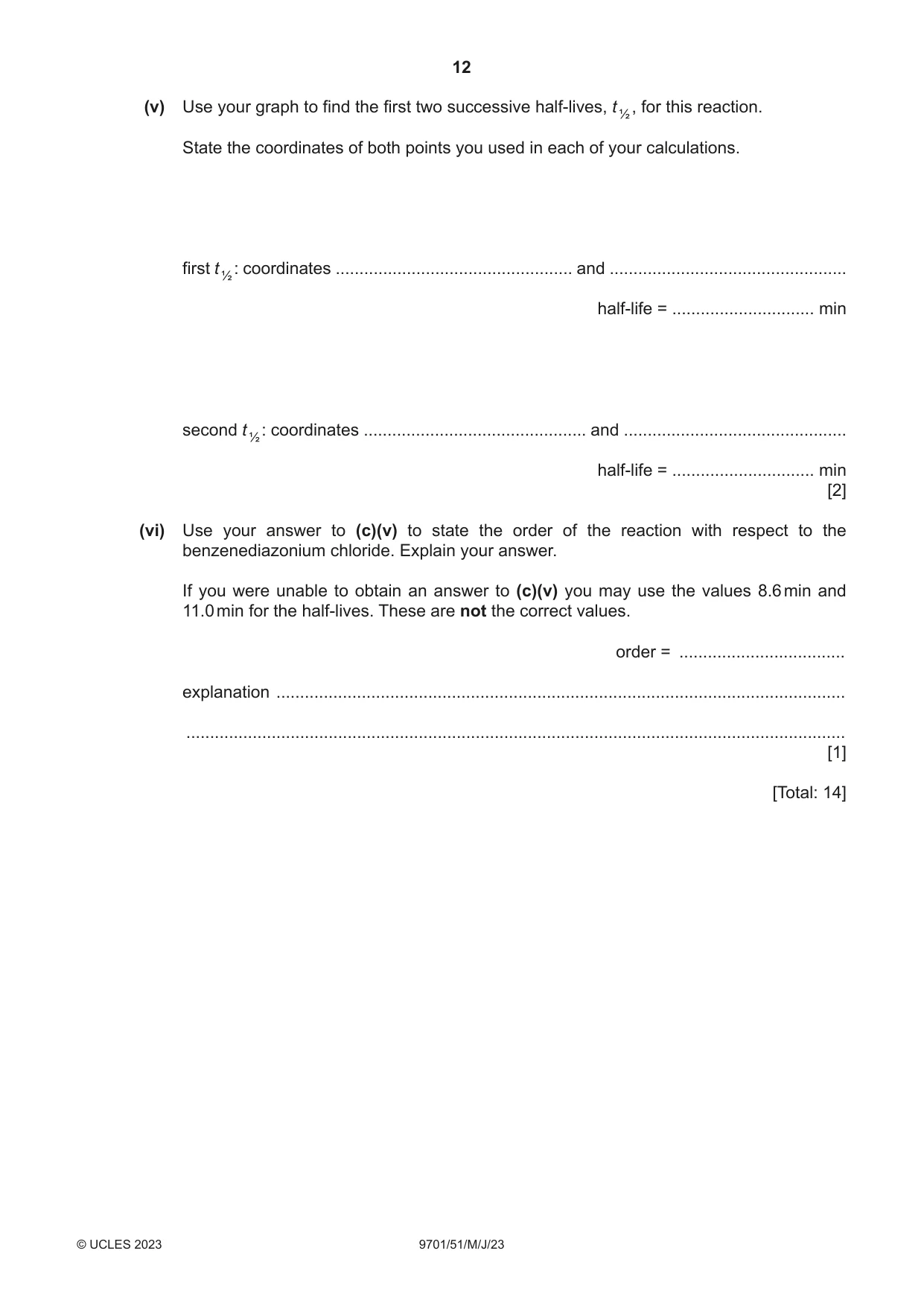 Cambridge A Level Chemistry 9701 2023 May/June Paper 5 · Variant 1 question paper, page 12 of 16