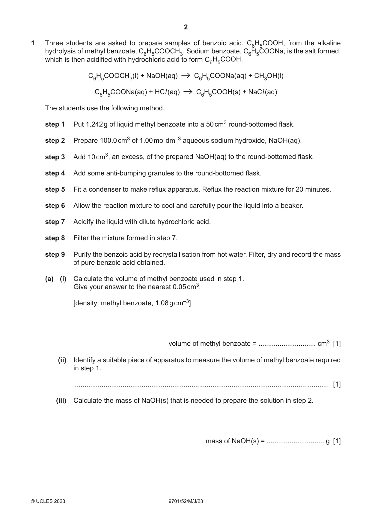 Cambridge A Level Chemistry 9701 2023 May/June Paper 5 · Variant 2 question paper, page 2 of 12